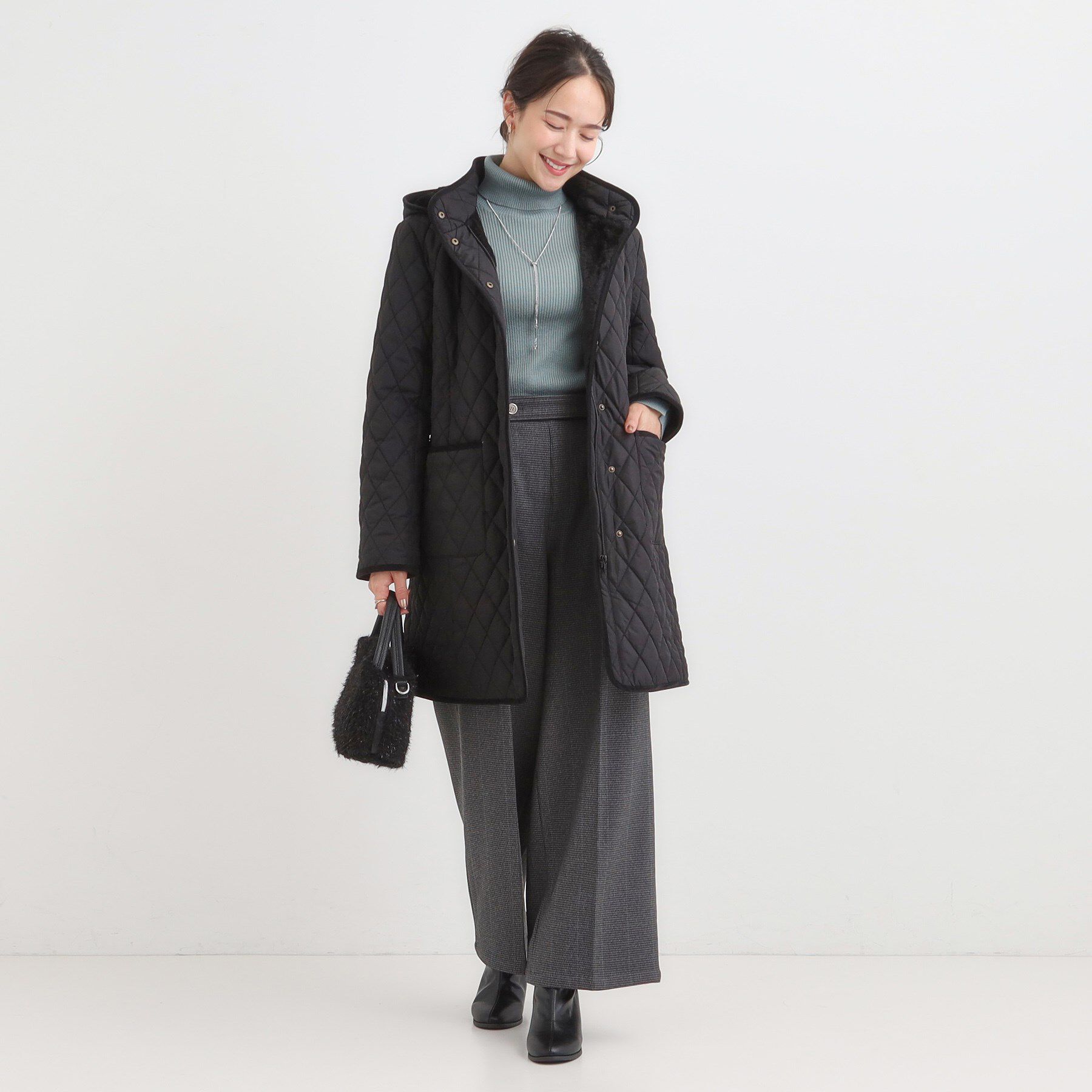 SHOO･LA･RUE「【撥水/フード取り外し可】自然にくびれる あったかダイヤ柄キルトコート【CIRCRIC】」|ダウン|