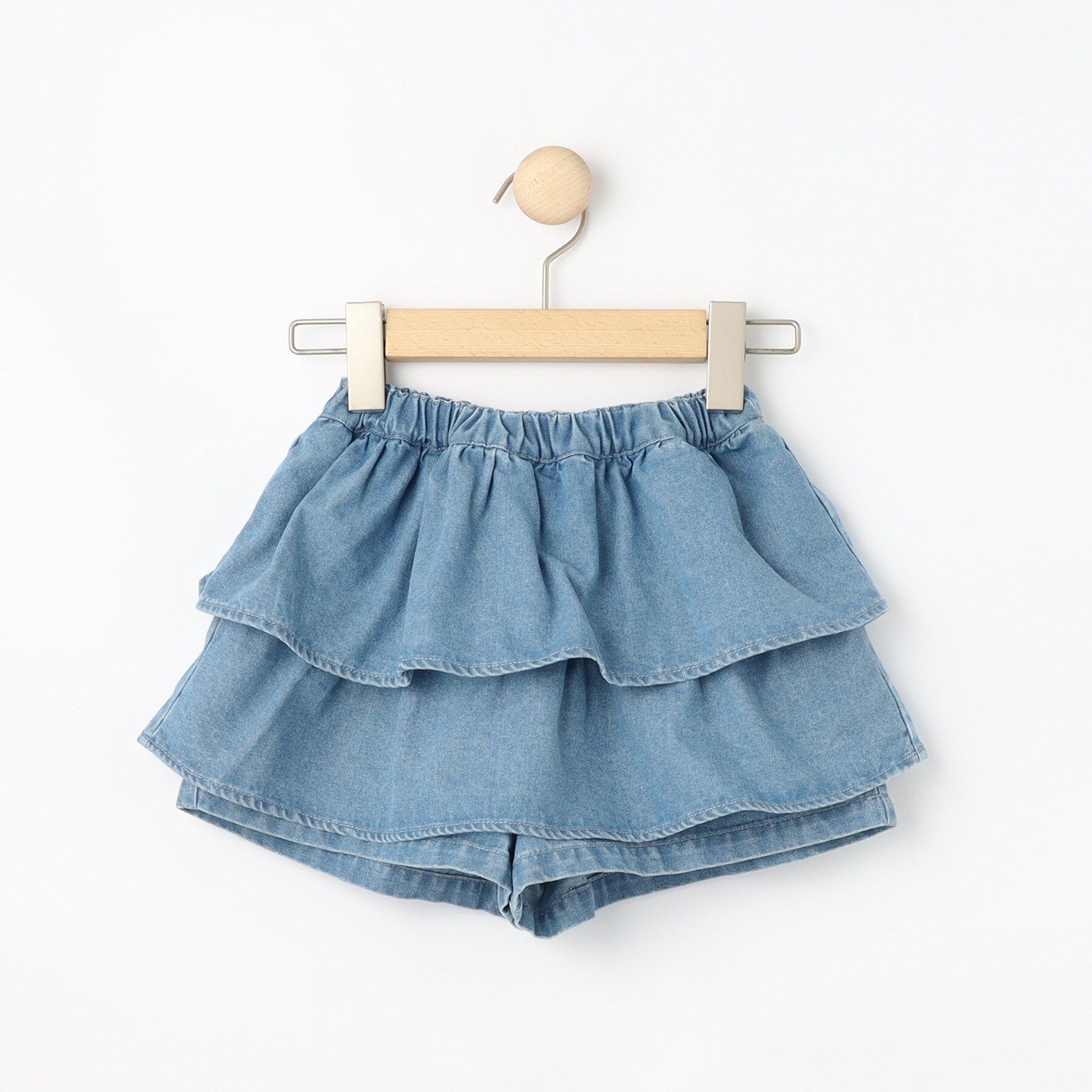 SHOO･LA･RUE「【100-150cm】デニムティアードスカパン」|スカート|サックスブルー(09