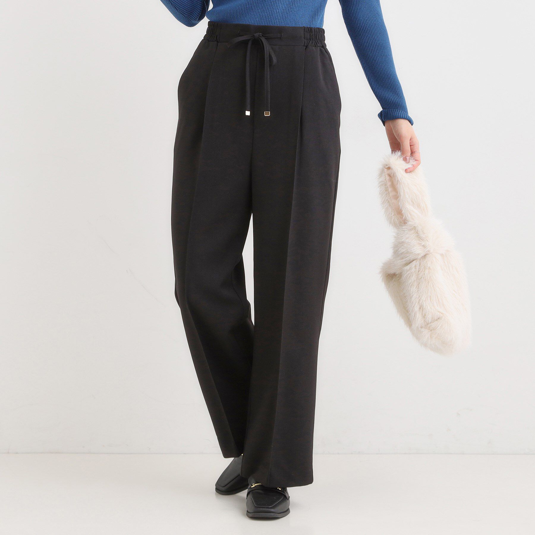 SHOO･LA･RUE「【洗濯機可/S-LL】上品シルエットで美しい イージーワイドパンツ」|その他|ブラック(019)