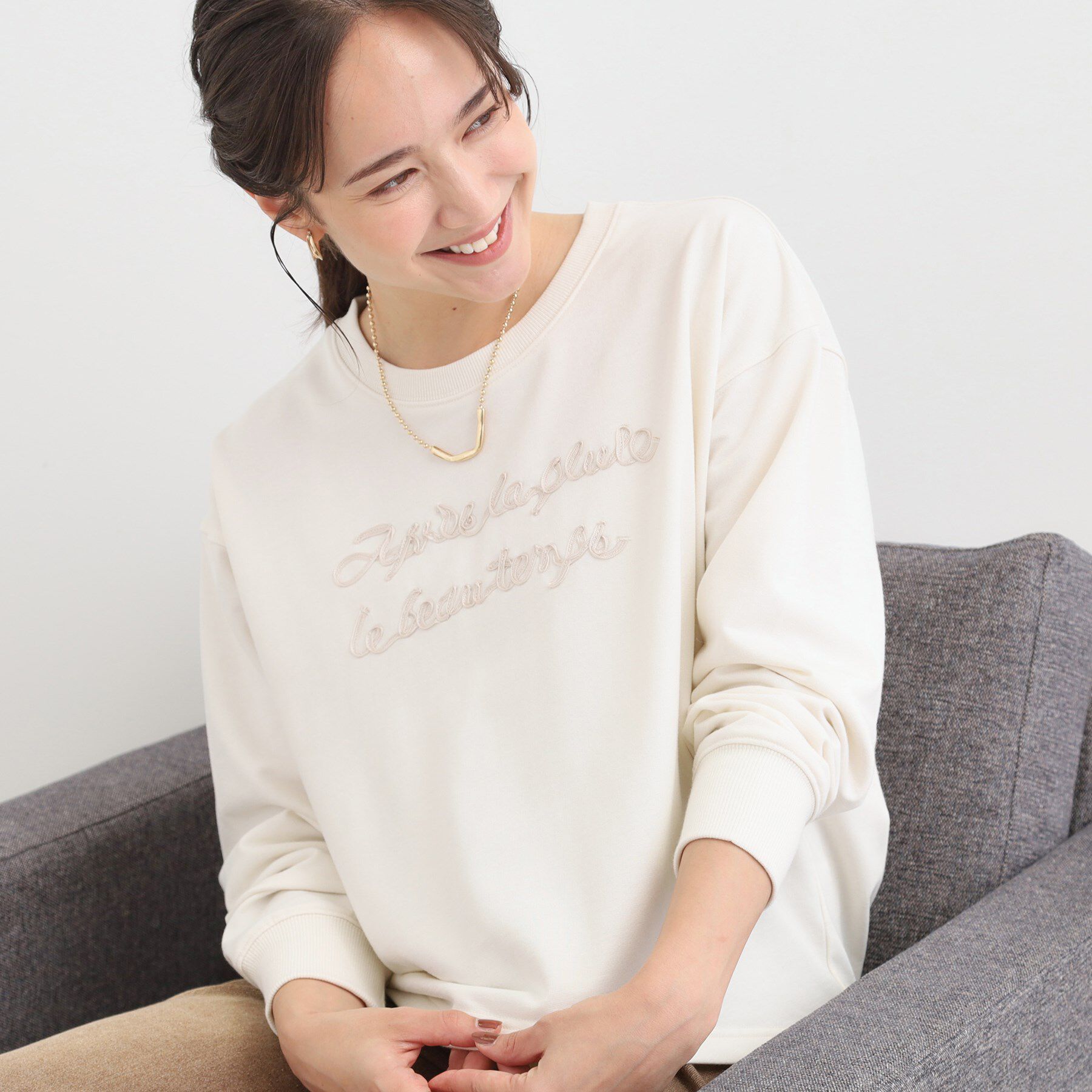 SHOO･LA･RUE「コード刺繍ミニ裏毛トップス」|Tシャツ・カットソー|アイボリー(104)