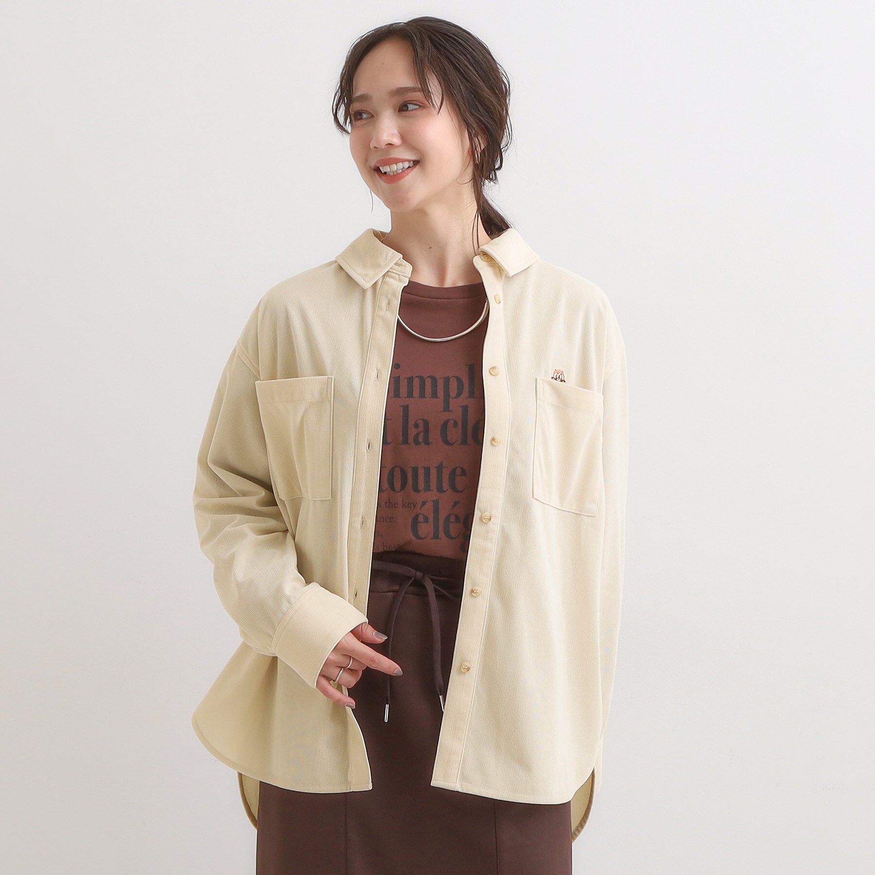 SHOO･LA･RUE「【旭山動物園応援商品】ワンポイント刺繍 コーデュロイシャツ」|シャツ・ブラウス|