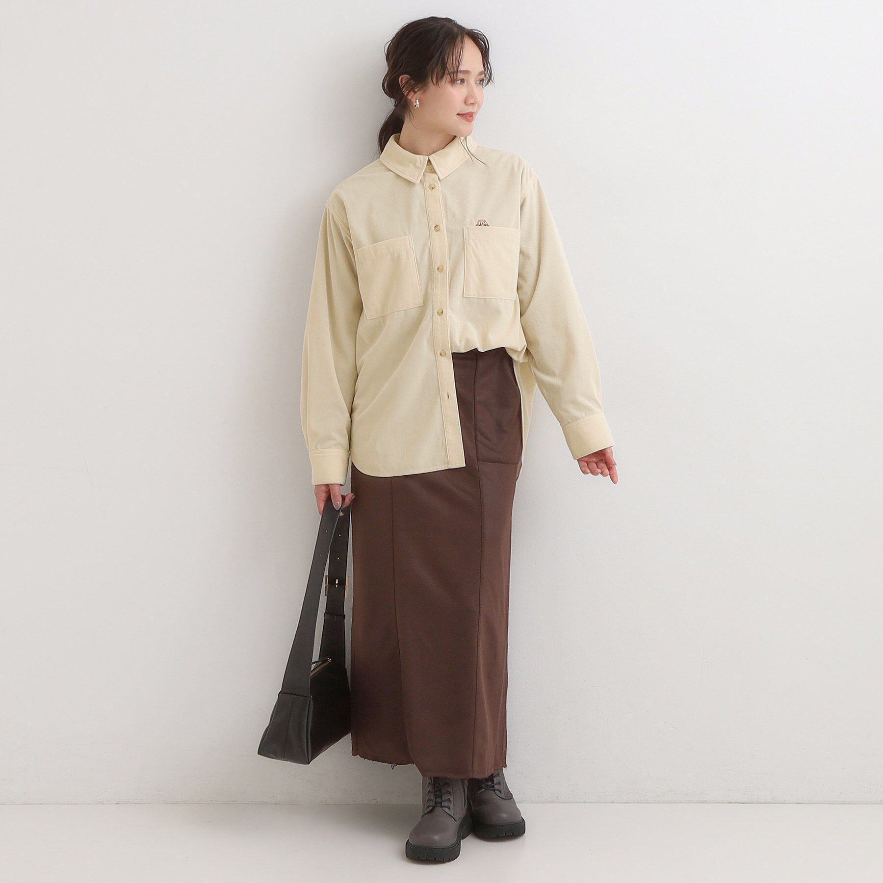 SHOO･LA･RUE「【旭山動物園応援商品】ワンポイント刺繍 コーデュロイシャツ」|シャツ・ブラウス|