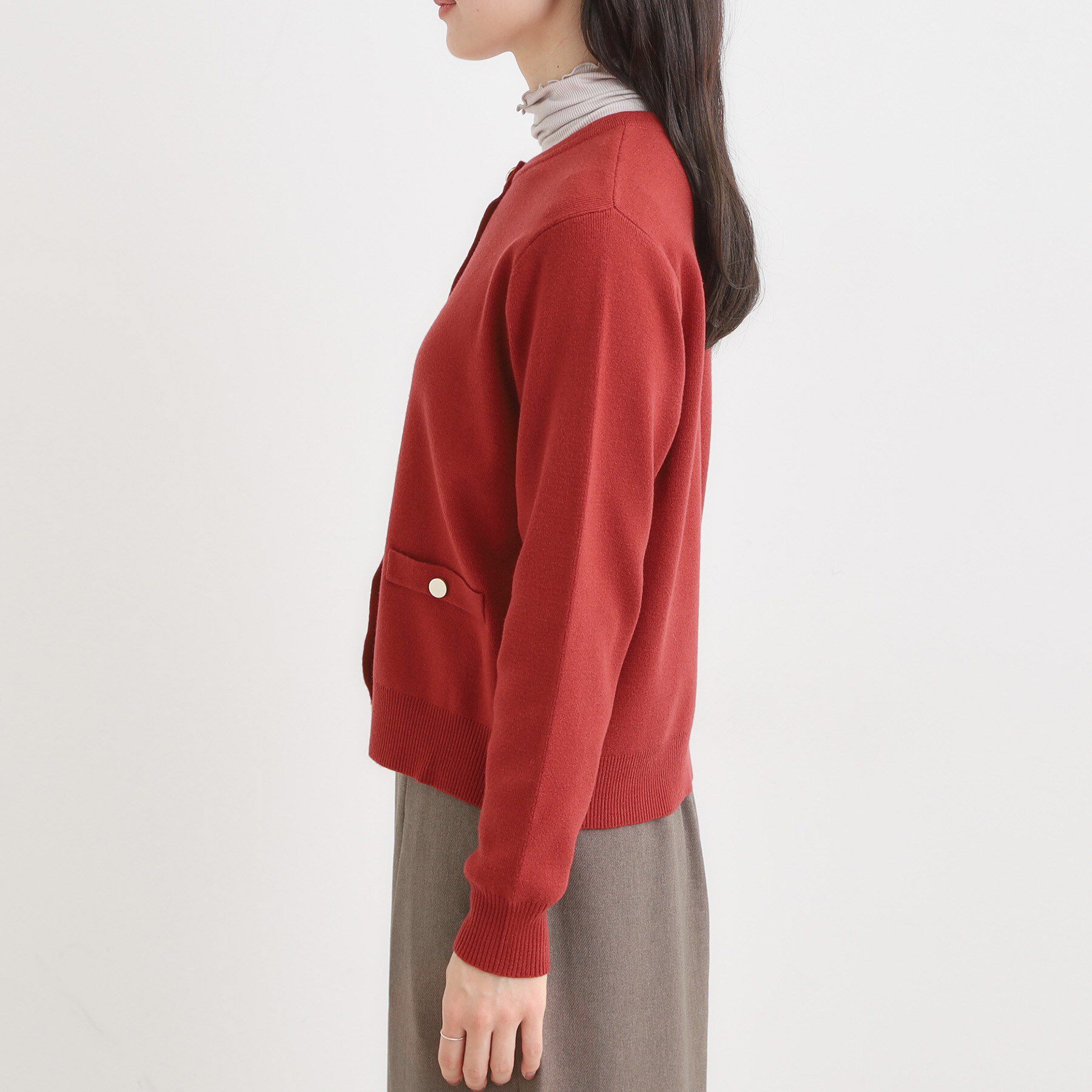 SHOO･LA･RUE「【セットアップ可/洗濯機可】もちもちタッチが心地よい クルーネックカーディガン」|カーディガン|