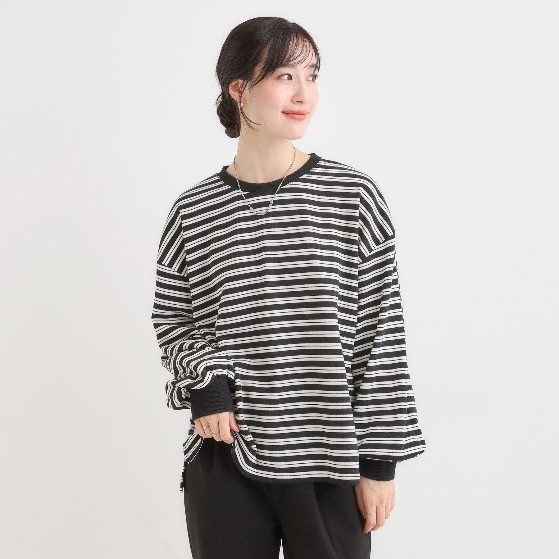 SHOO･LA･RUE「【S-LL/洗濯機可】マルチボーダー ミニ裏毛トップス」|Tシャツ・カットソー|