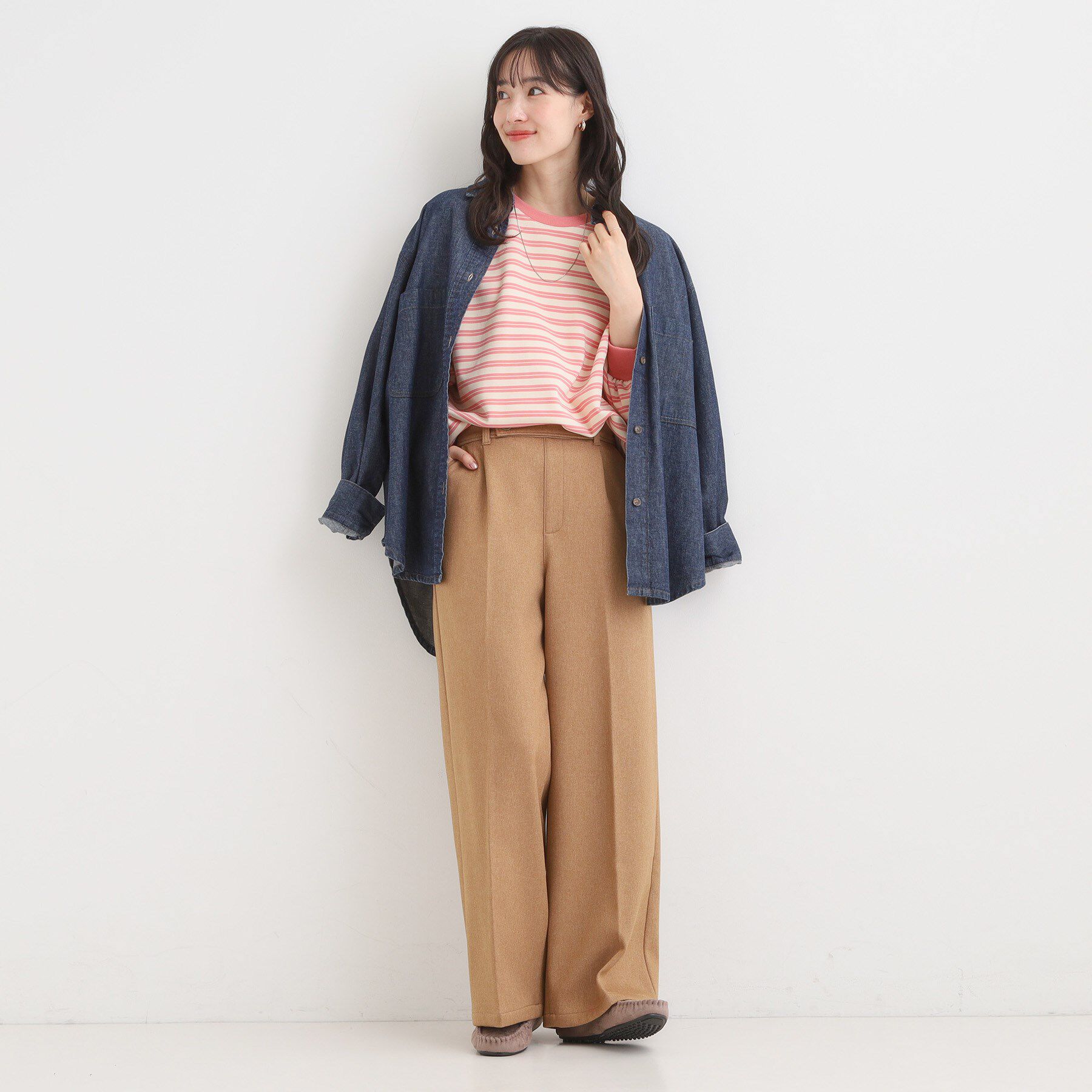 SHOO･LA･RUE「【S-LL/洗濯機可】マルチボーダー ミニ裏毛トップス」|Tシャツ・カットソー|