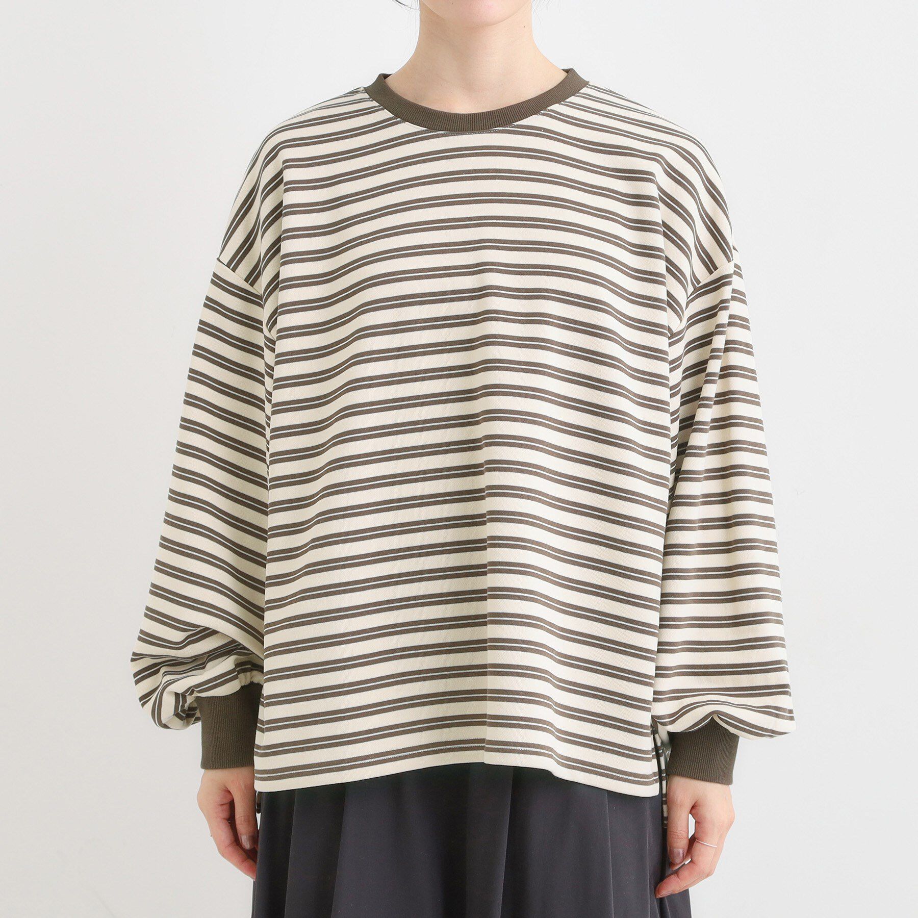 SHOO･LA･RUE「【S-LL/洗濯機可】マルチボーダー ミニ裏毛トップス」|Tシャツ・カットソー|