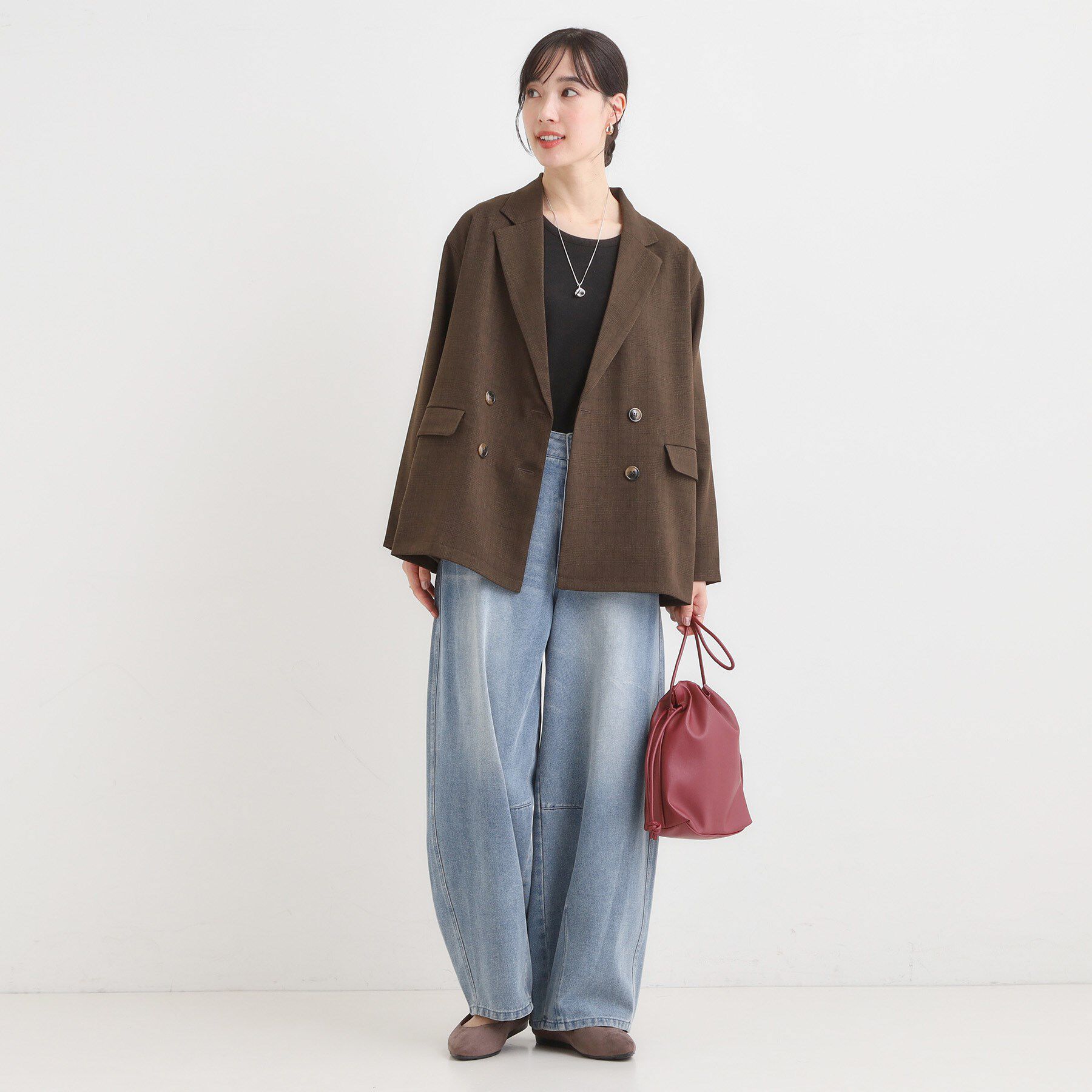 SHOO･LA･RUE「【セットアップ可】チェック柄 ダブルブレストテーラードゆるジャケット」|テーラードジャケット|