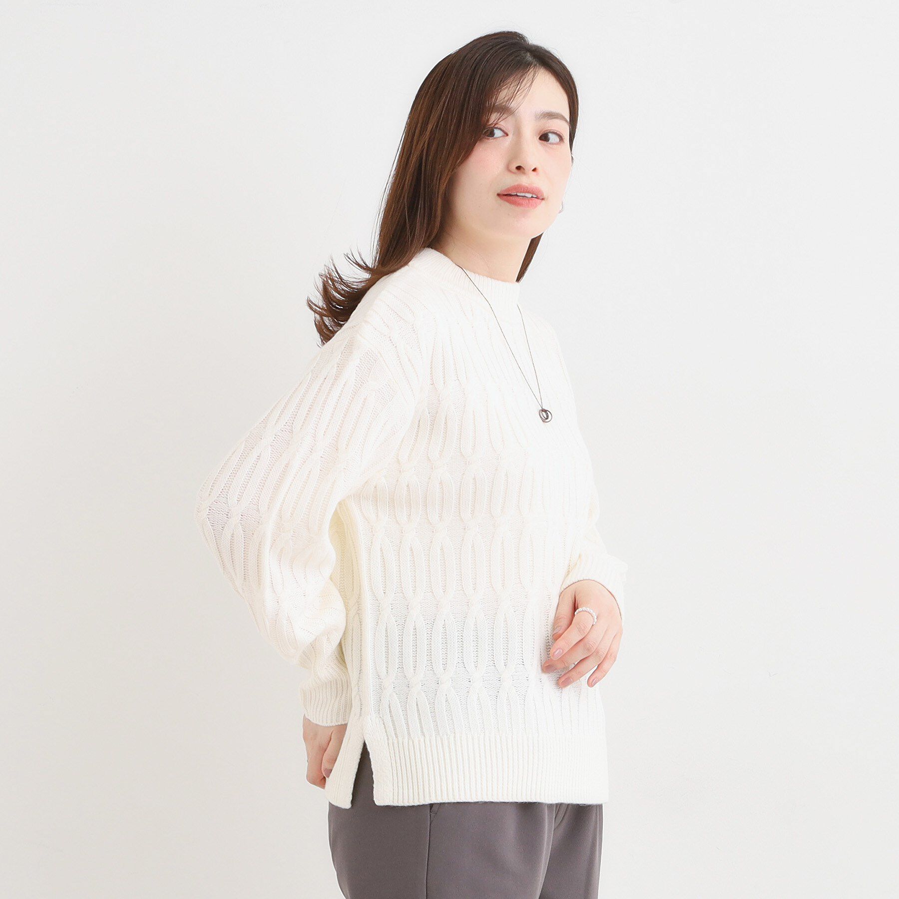 SHOO･LA･RUE「【洗濯機可／毛玉レス】シンプルケーブル柄ニット」|ニット・セーター|