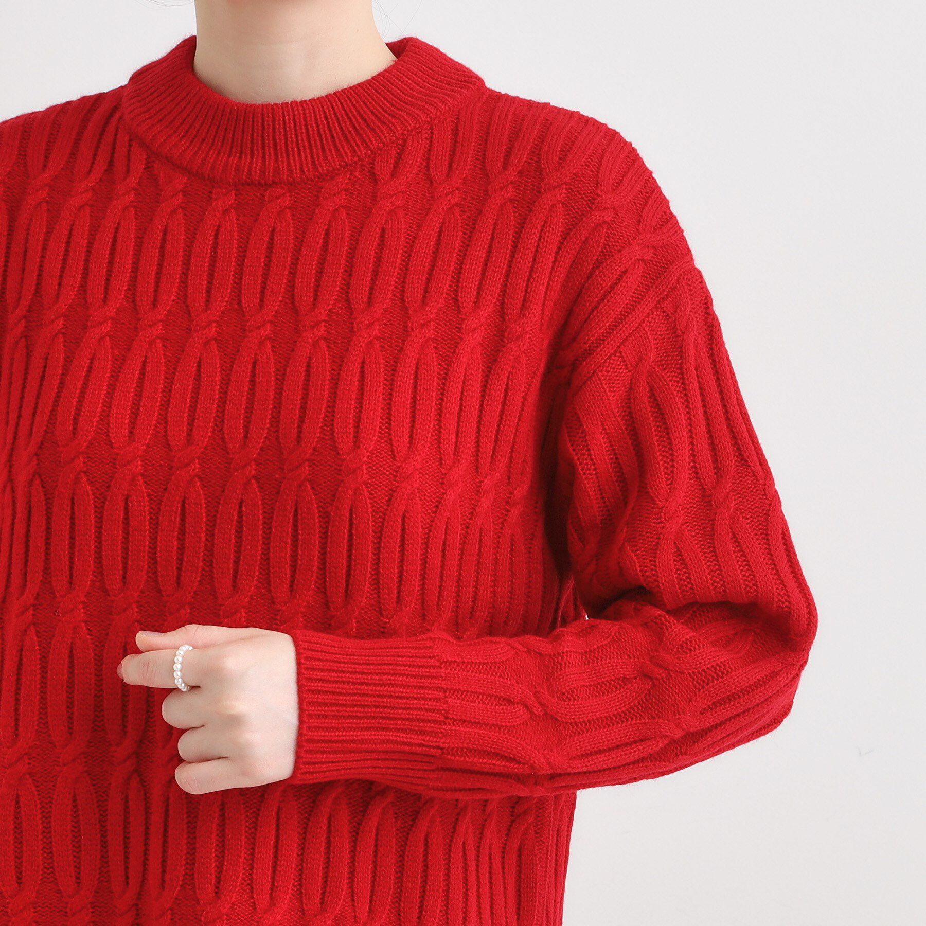 SHOO･LA･RUE「【洗濯機可／毛玉レス】シンプルケーブル柄ニット」|ニット・セーター|