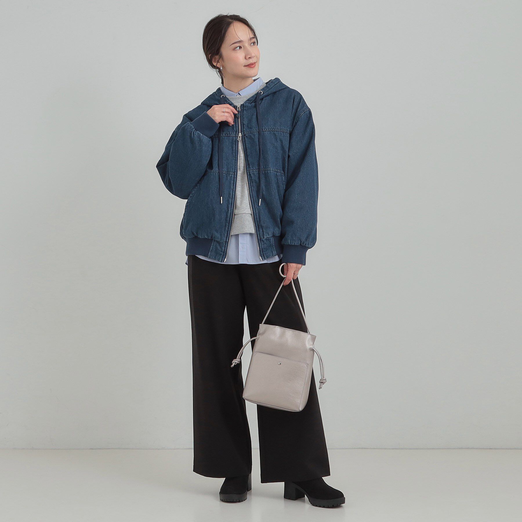 SHOO･LA･RUE「デニム中綿フーディーブルゾン」|ブルゾン・スタジャン|