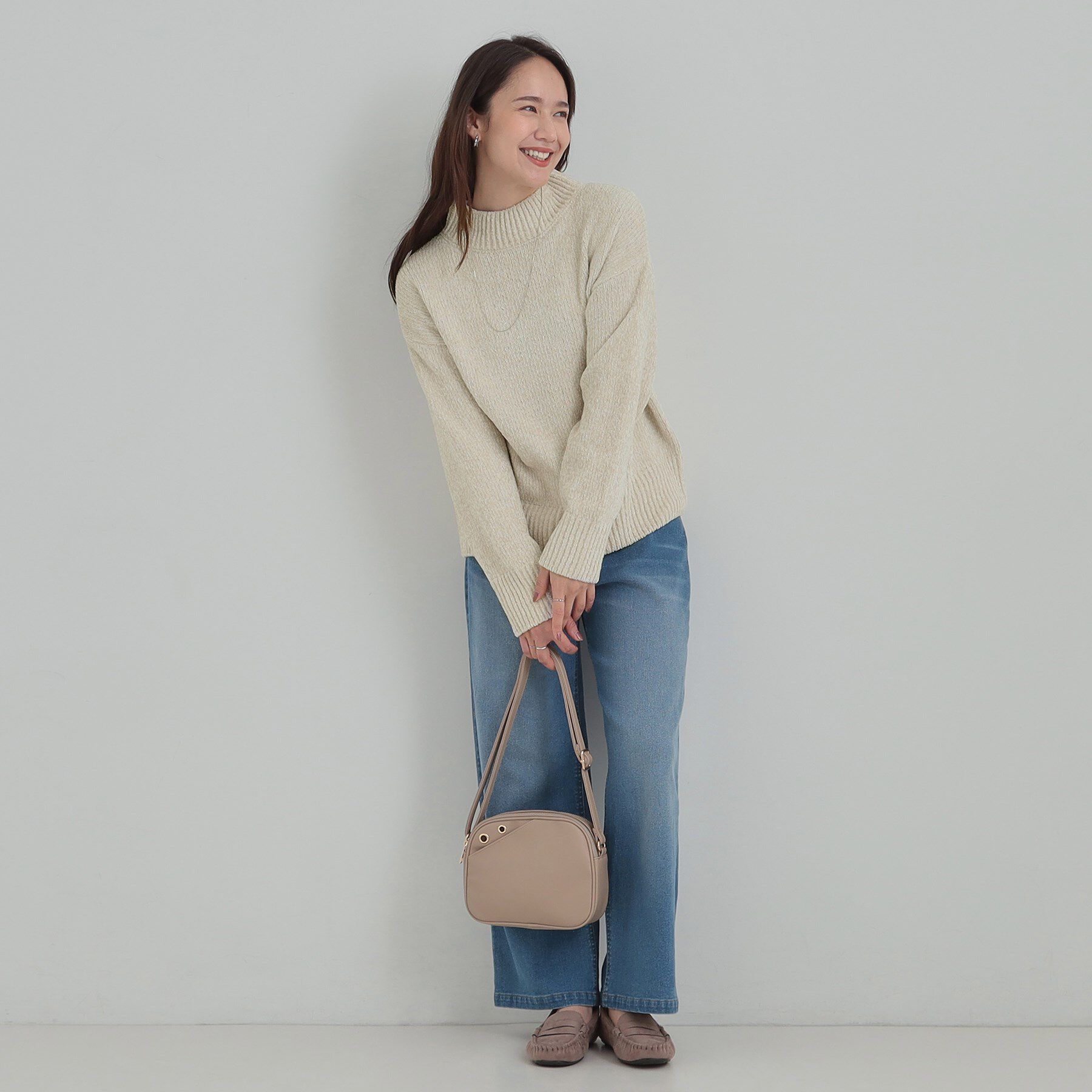 SHOO･LA･RUE「【S-LL】ほんのりラメで女性らしい ベロアモールモックネックニット」|ニット・セーター|