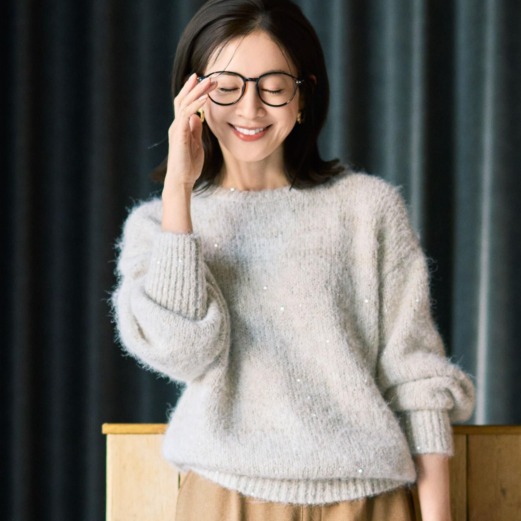 SHOO･LA･RUE「【洗濯機可/S-LL】上品にキラリと華やぐ スパンコールニット」|ニット・セーター|