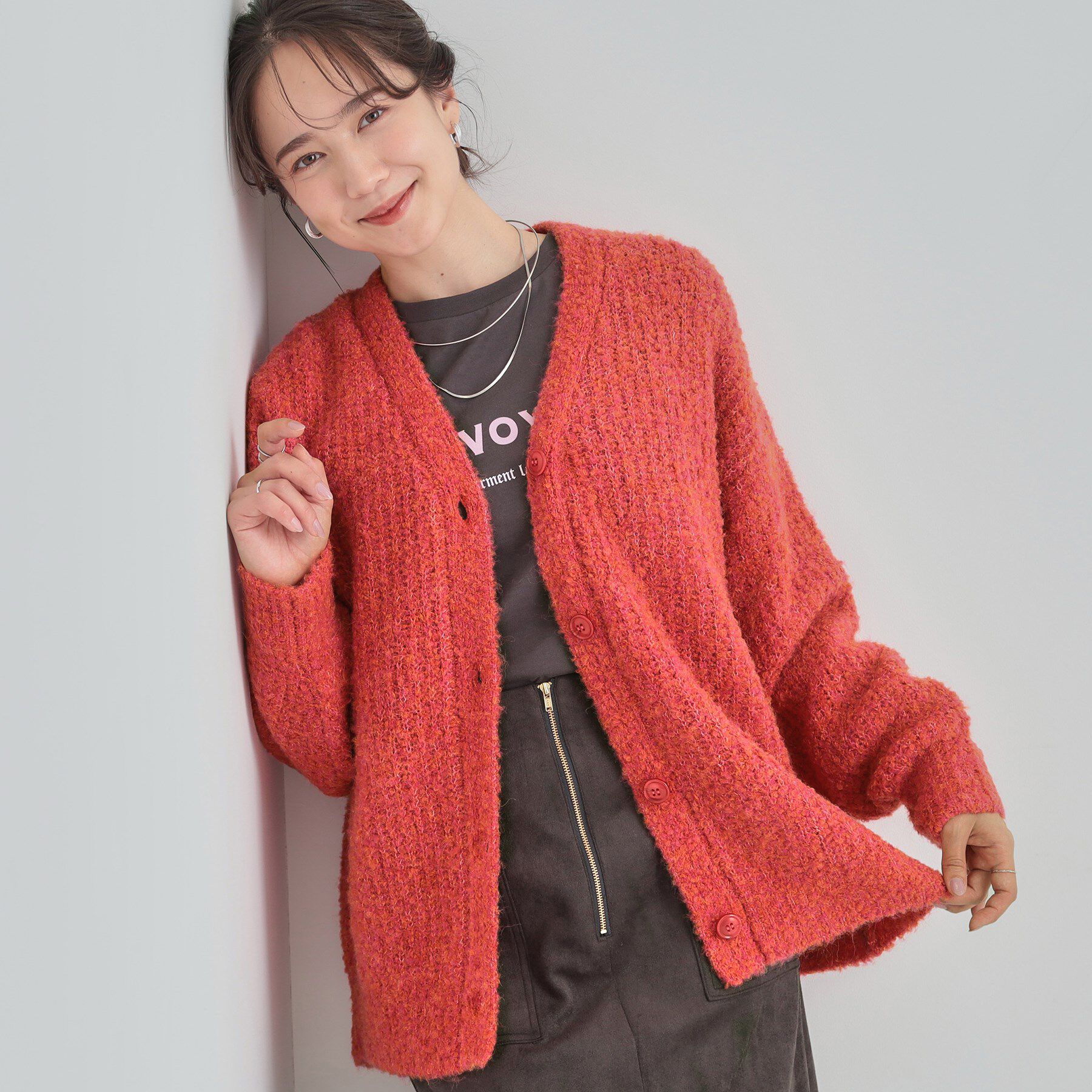 SHOO･LA･RUE「ブークレカラーVネックカーディガン」|カーディガン|ピンク(073)