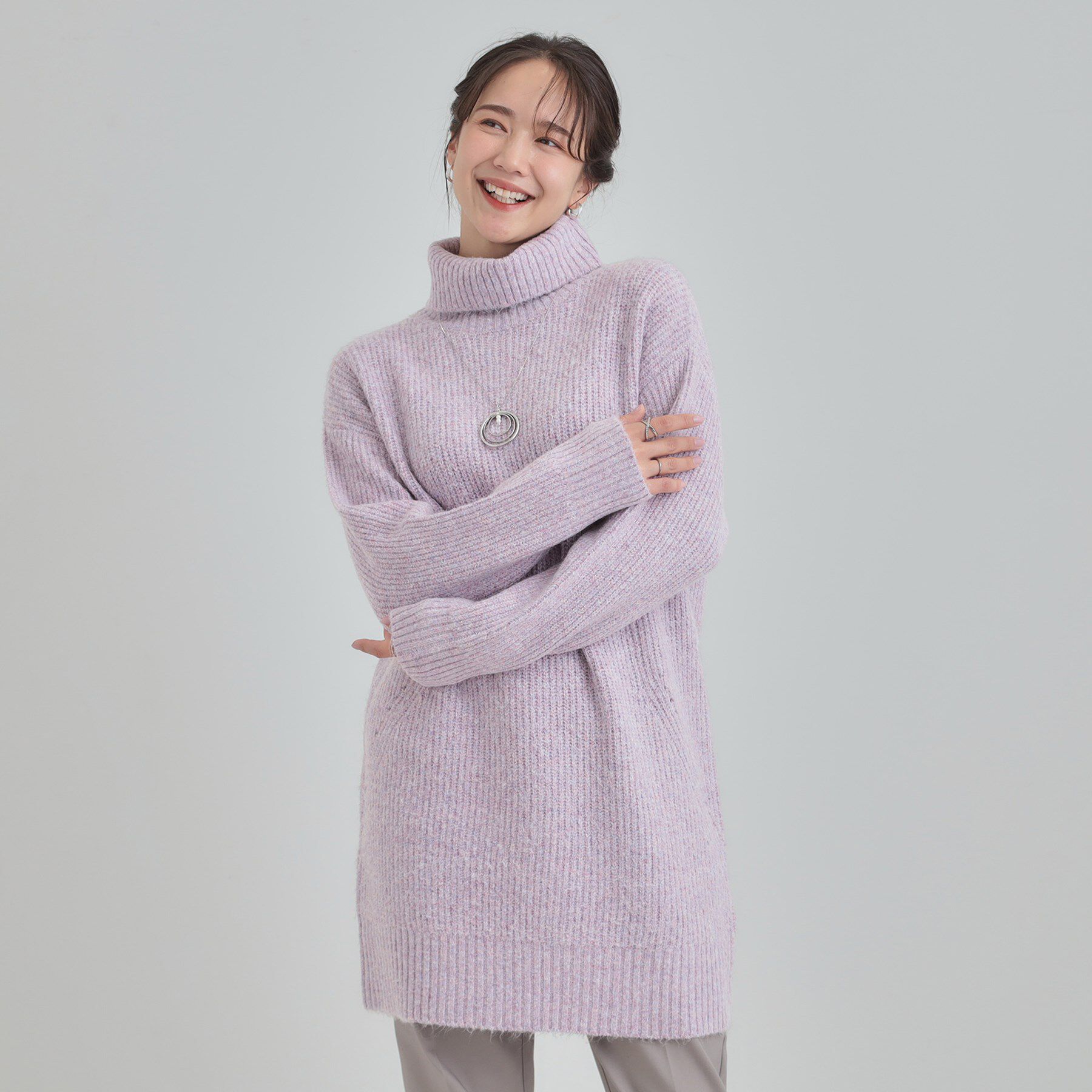 SHOO･LA･RUE「【洗濯機可/S-LL/体型カバー】女性らしい美シルエット チュニックニットワンピース」|ニット・セーター|