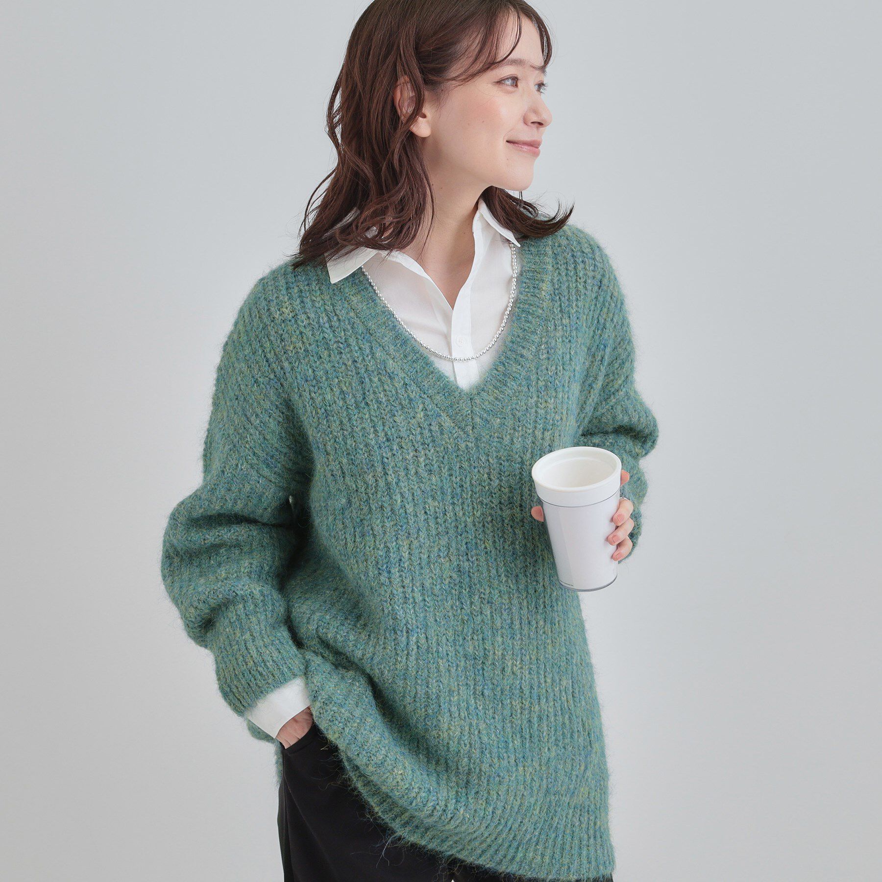 SHOO･LA･RUE「ふわふわタッチ Vネックニットチュニック」|チュニック|ブルー(092)