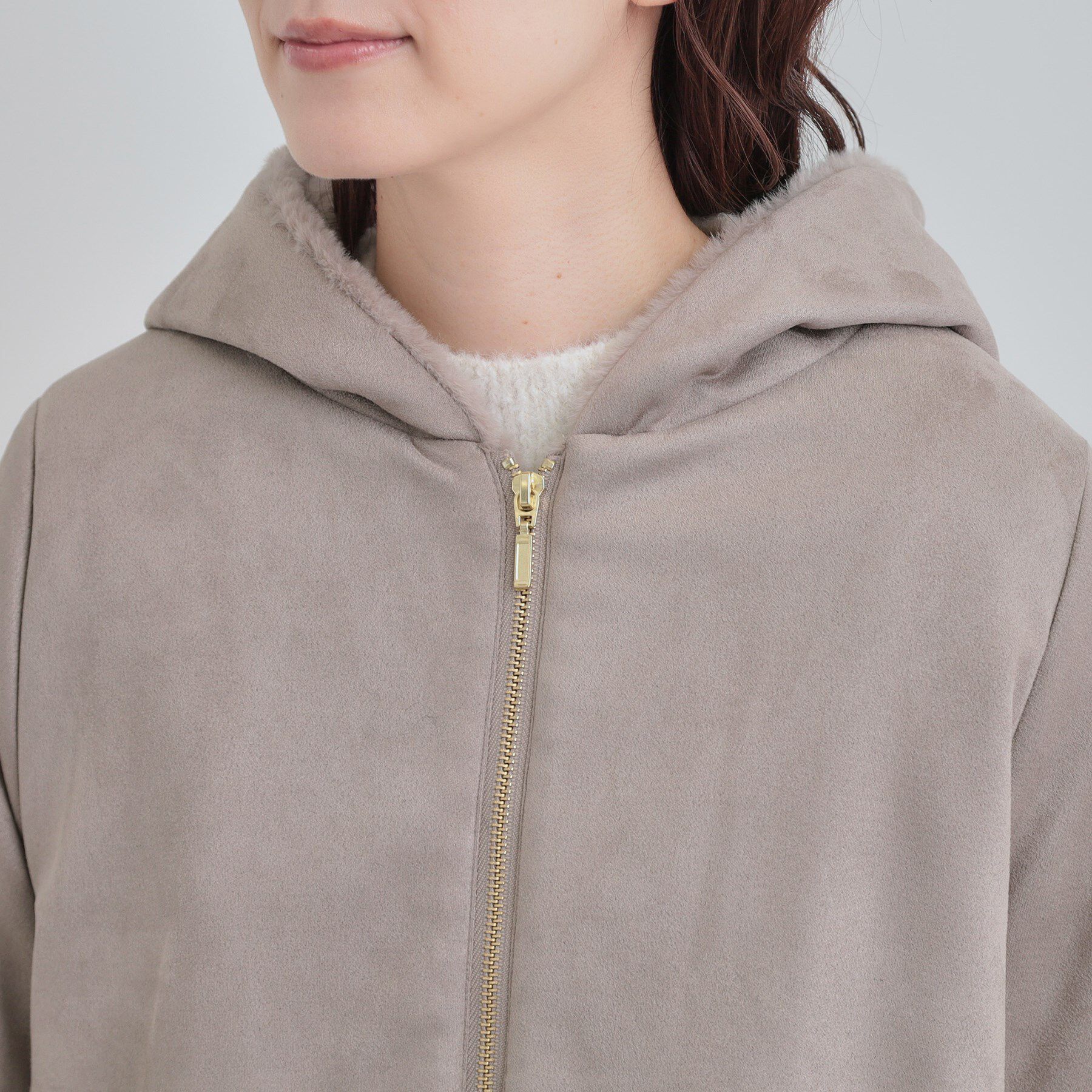 SHOO･LA･RUE「【S-LL】マットな色味が大人な雰囲気 スエード調フードコート」|その他|