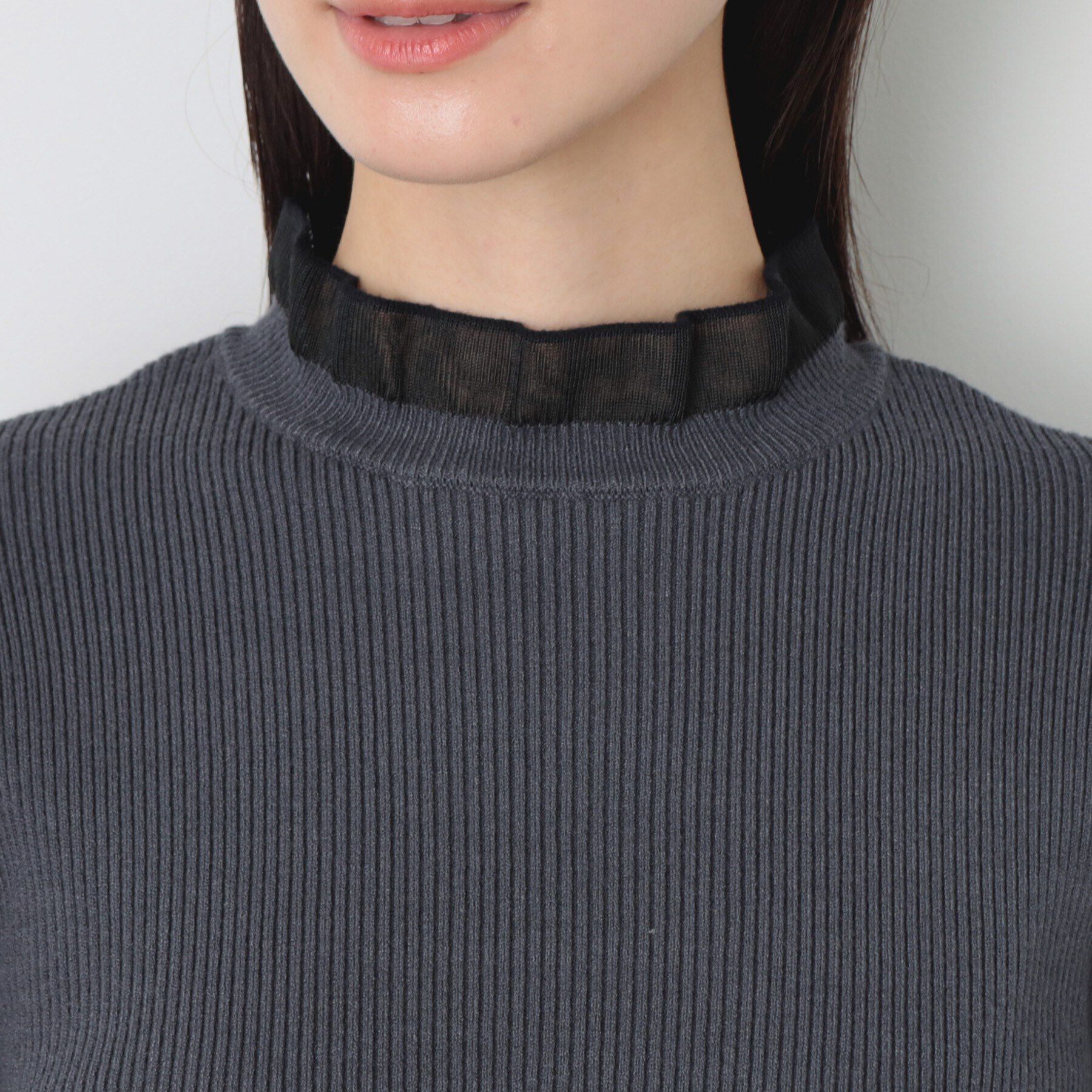 Dessin「【洗える】シースルーフリルネックリブニット」|ニット・セーター|