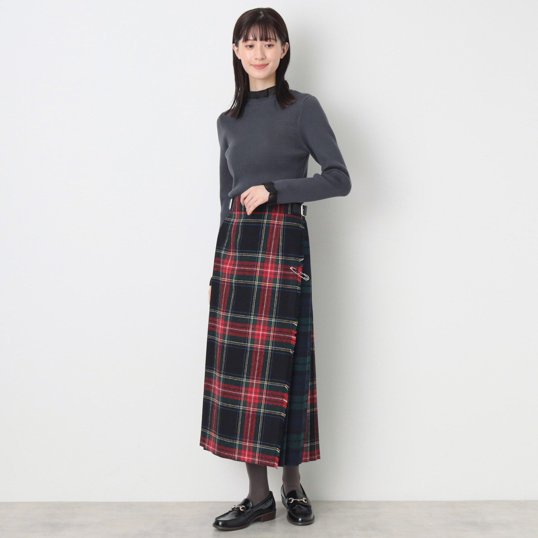 Dessin「【洗える】シースルーフリルネックリブニット」|ニット・セーター|