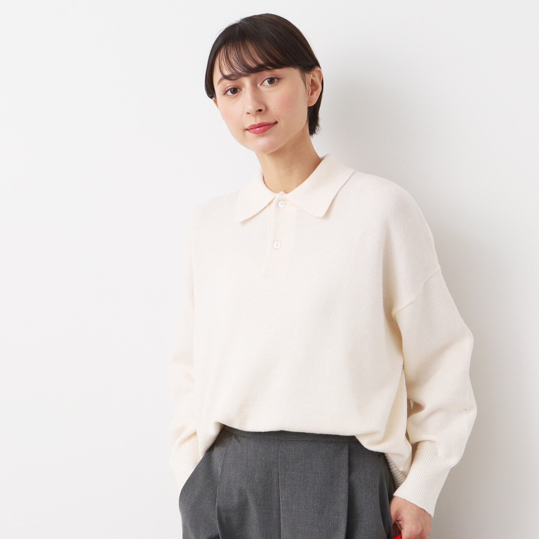 Dessin「【洗える】ボタン付きニットポロ」|ニット・セーター|