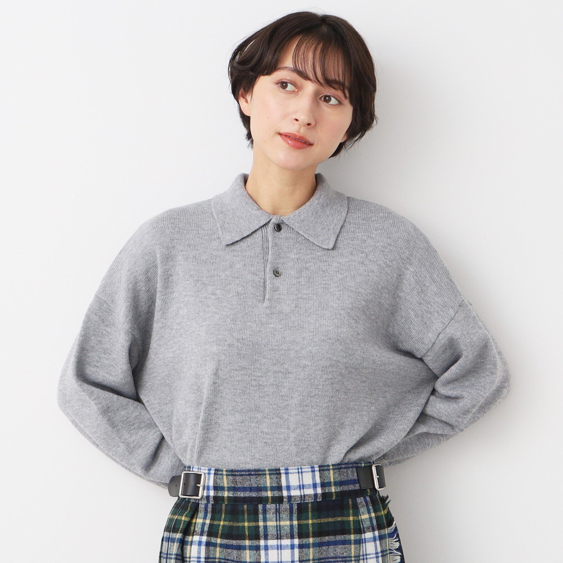 Dessin「【洗える】ボタン付きニットポロ」|ニット・セーター|