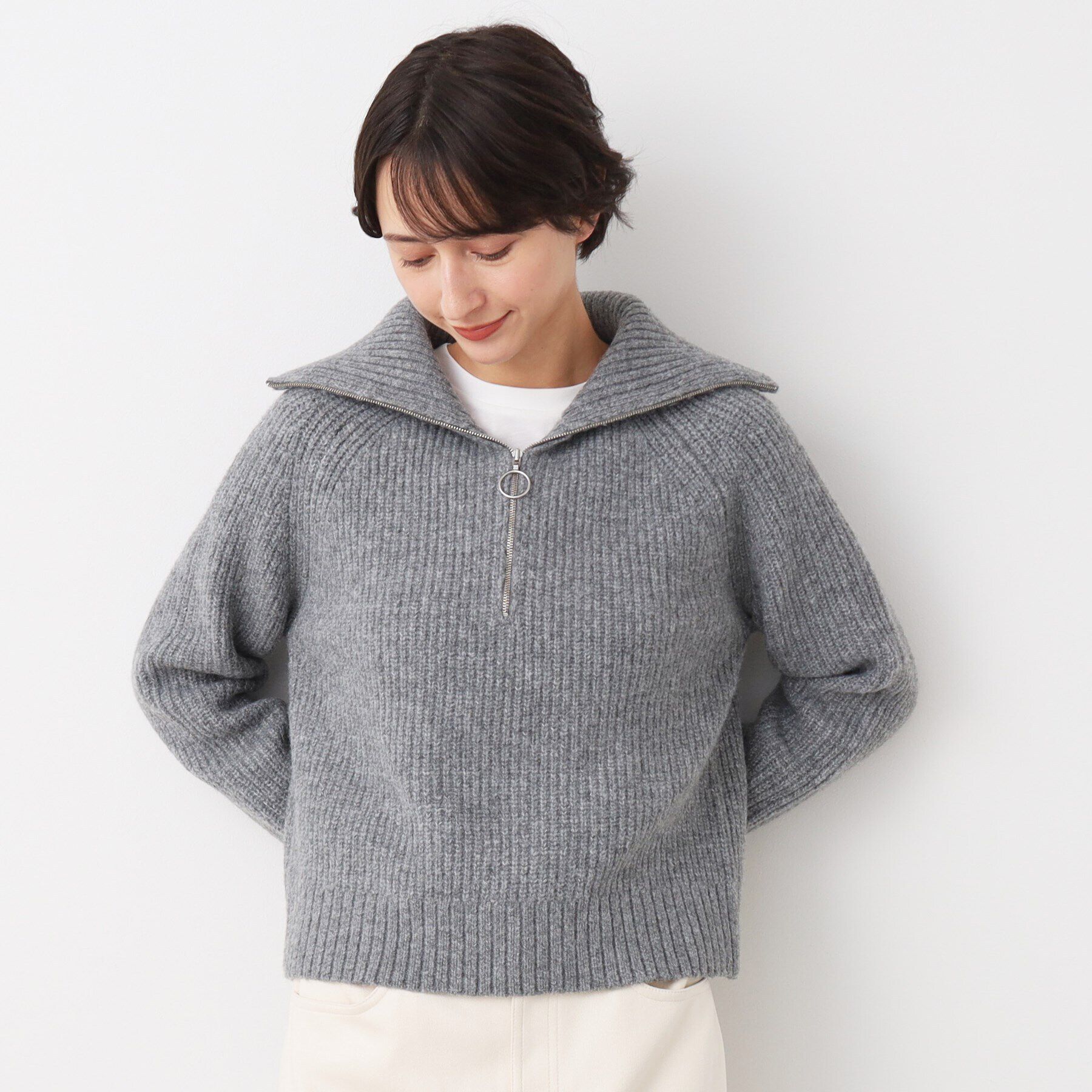 Dessin「【洗える】クロップド丈ハーフジップニット」|ニット・セーター|