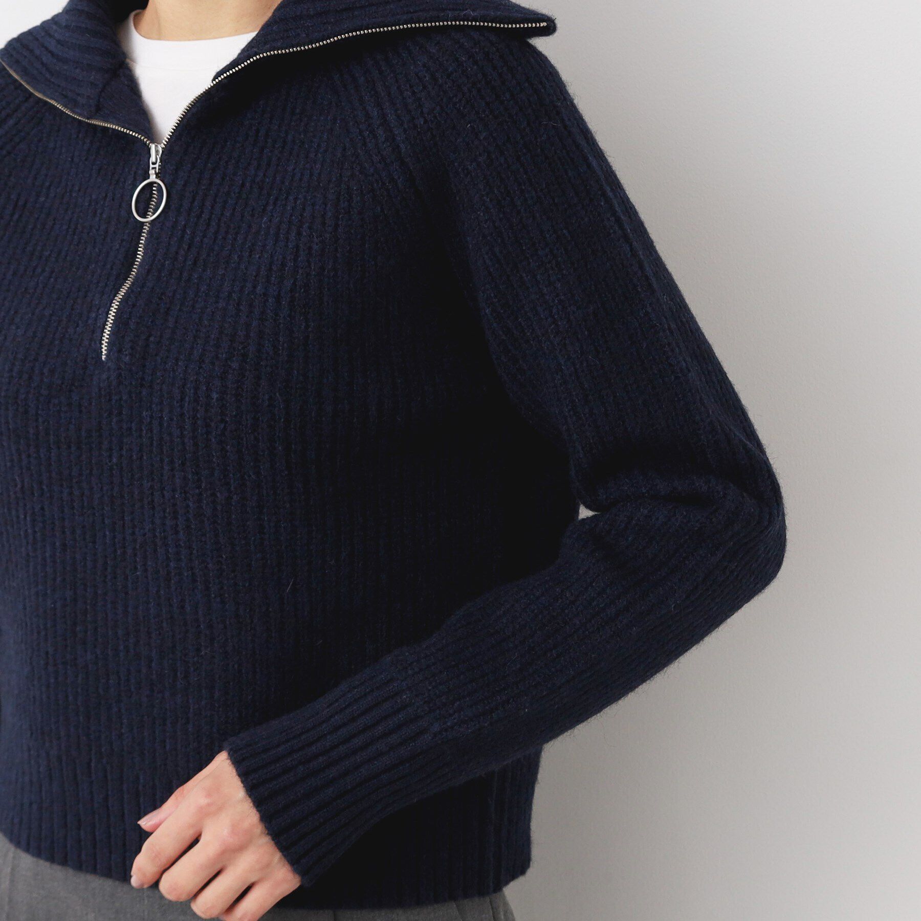 Dessin「【洗える】クロップド丈ハーフジップニット」|ニット・セーター|