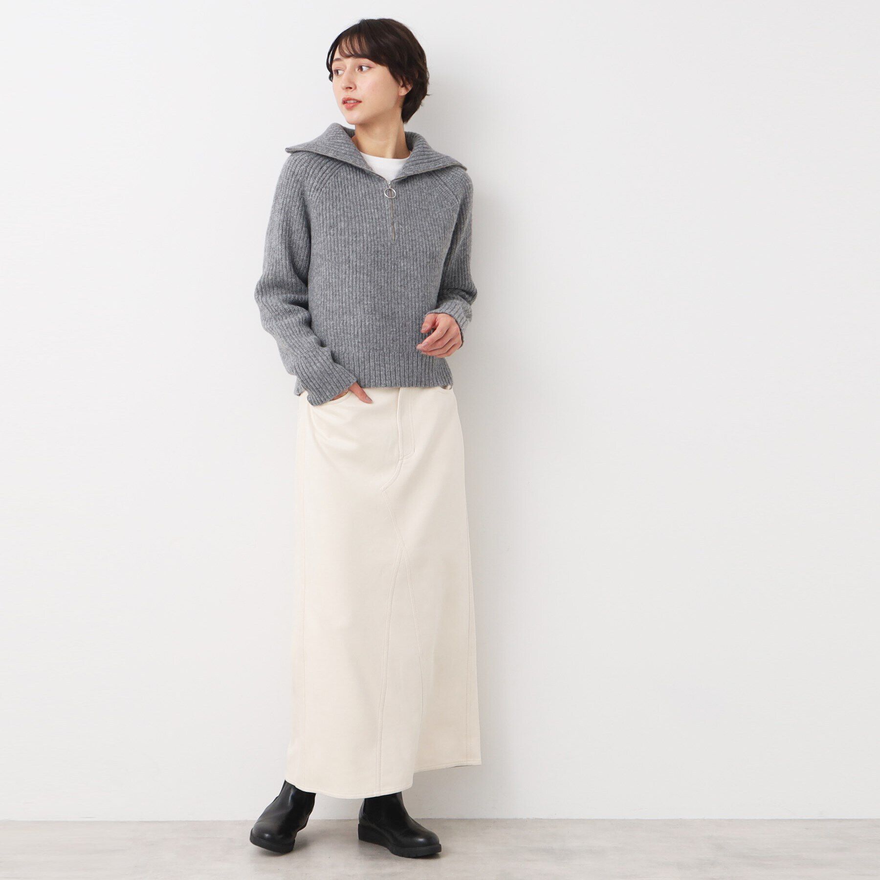 Dessin「【洗える】クロップド丈ハーフジップニット」|ニット・セーター|