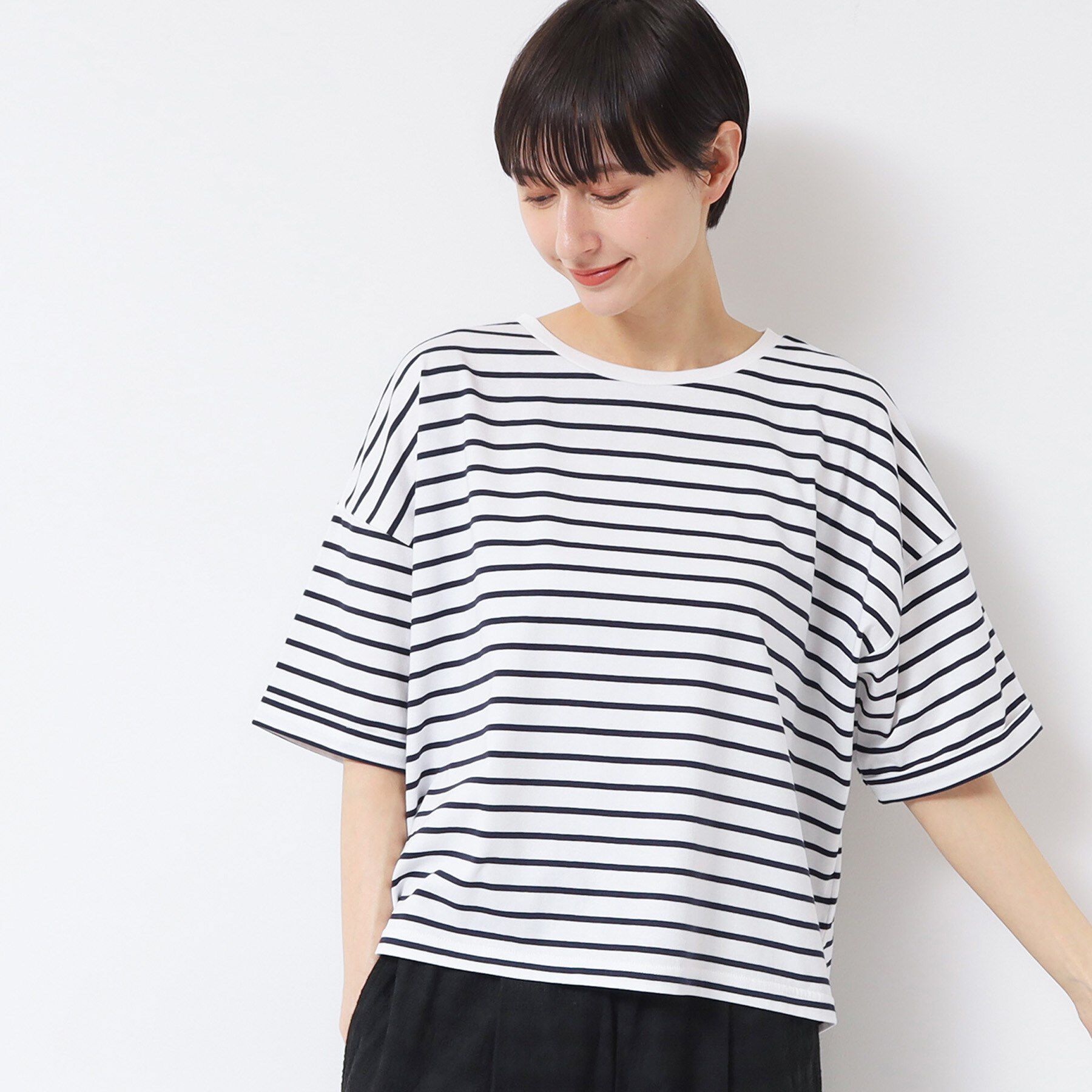 Dessin「【二の腕カバー/接触冷感/UV】ロールアップスリーブTシャツ（XS～L）」|Tシャツ・カットソー|ブルー(193)