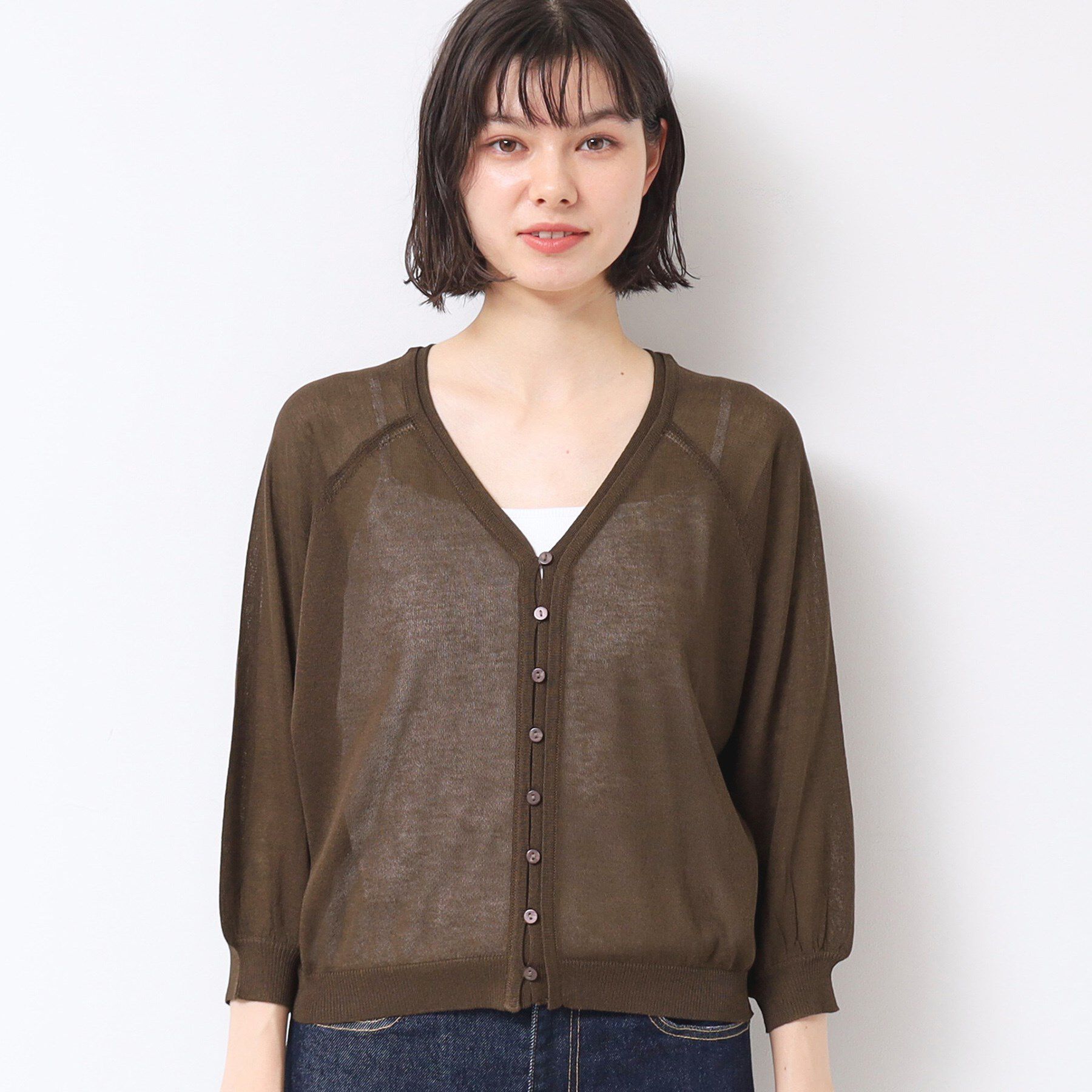 Dessin「【洗える】シアーVネックカーディガン」|カーディガン|