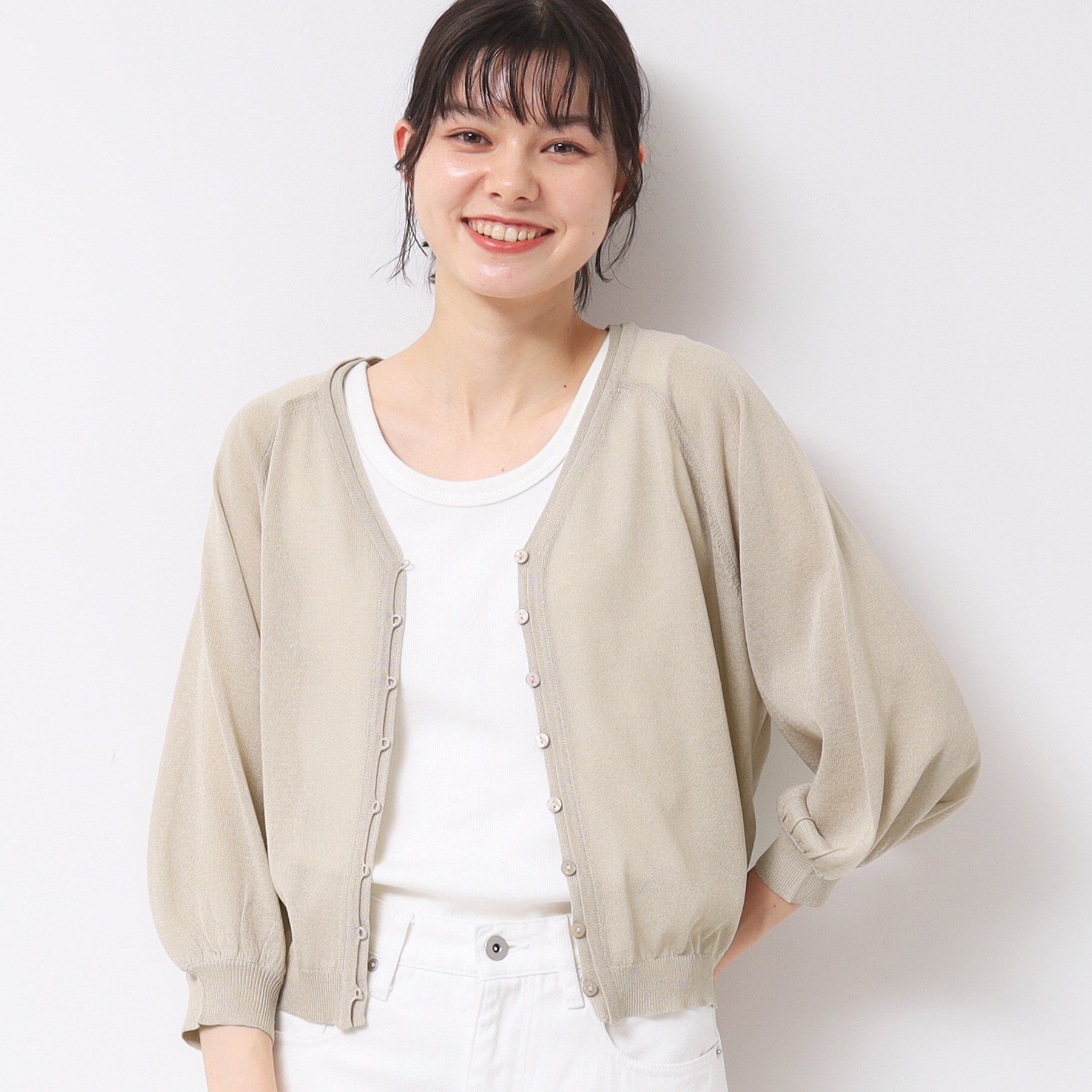 Dessin「【洗える】シアーVネックカーディガン」|カーディガン|グレージュ(050)