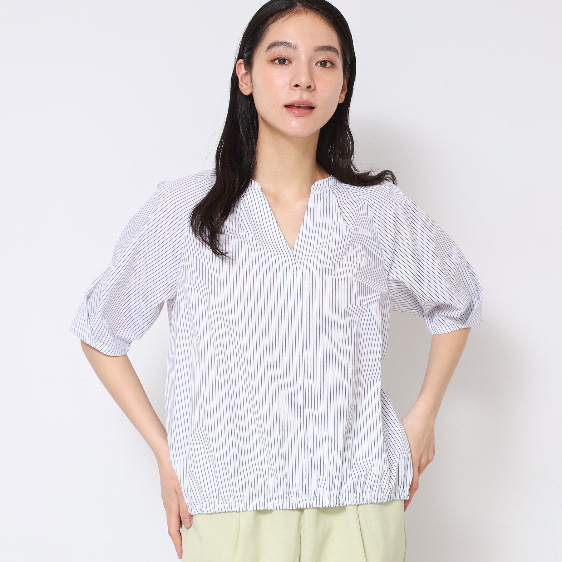 Dessin「【洗える・4サイズ展開】パフスリーブ五分袖ブラウス（XS～L）」|シャツ・ブラウス|ホワイト(301)