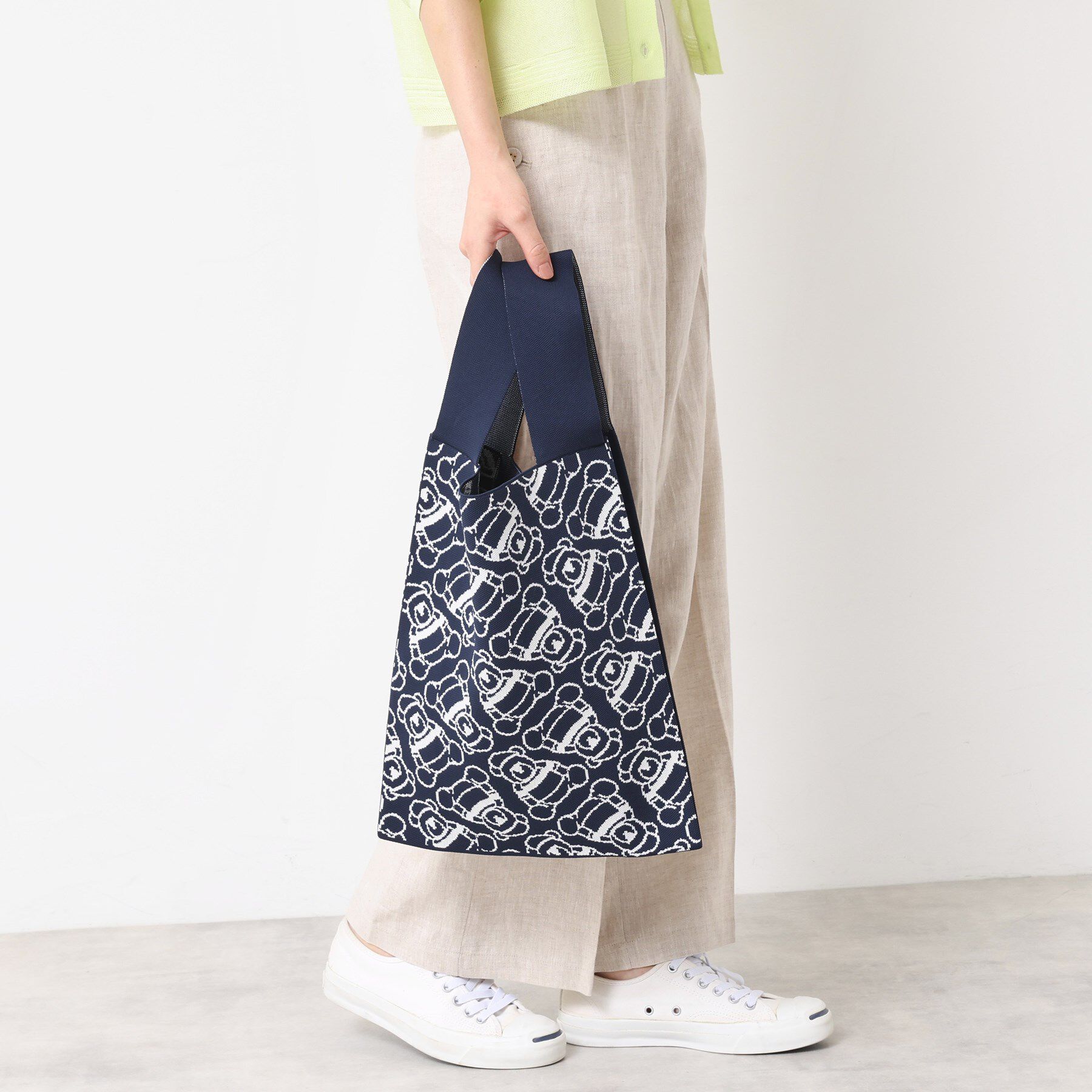 Dessin「【マシンウォッシャブル・A4収納可】Deddy ジャガードニットバッグ」|トートバッグ|ネイビー(094)