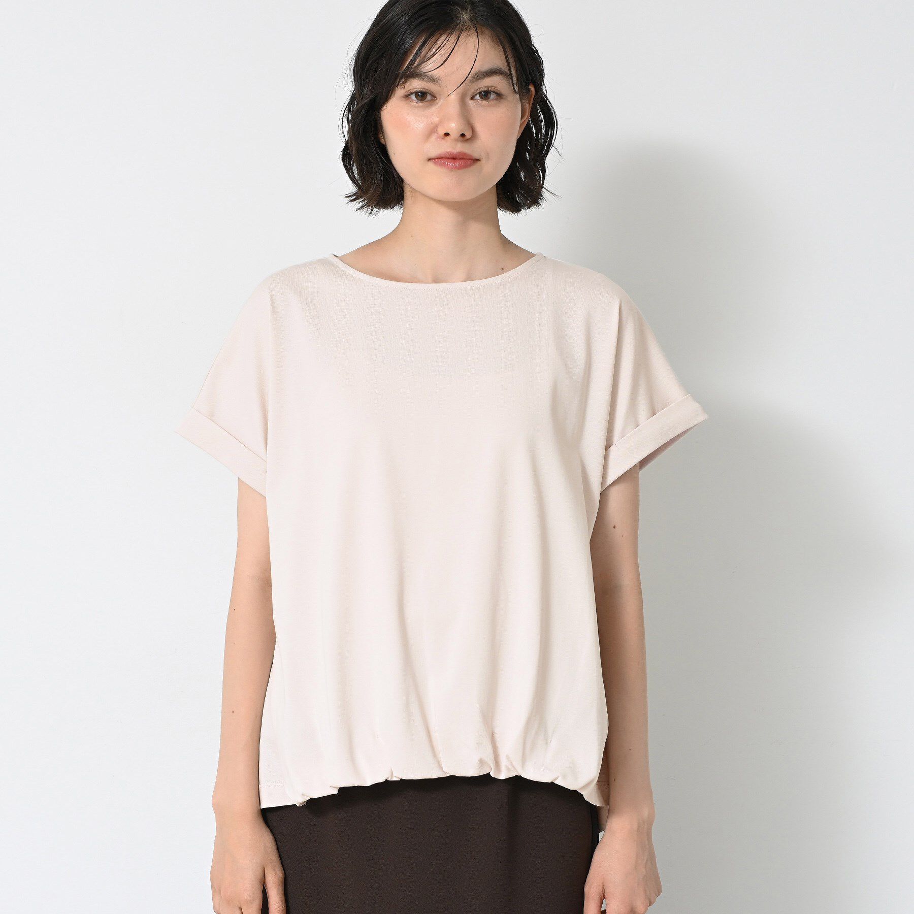 Dessin「【二の腕カバー／UVカット】ロールアップスリーブ裾ギャザーカットソー」|Tシャツ・カットソー|