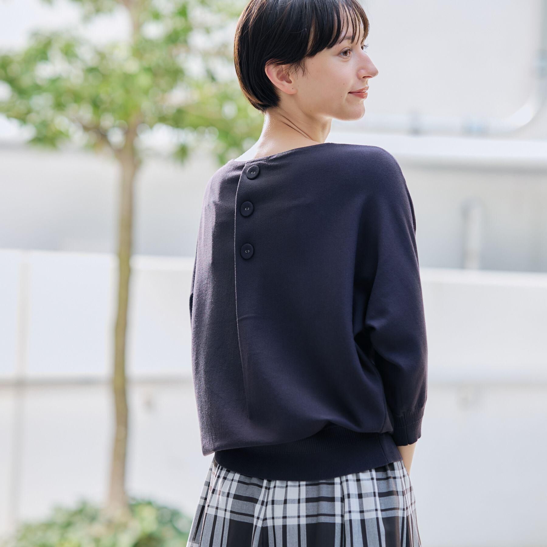 Dessin「【洗える】後ろボタンニットプルオーバー七分袖」|ニット・セーター|