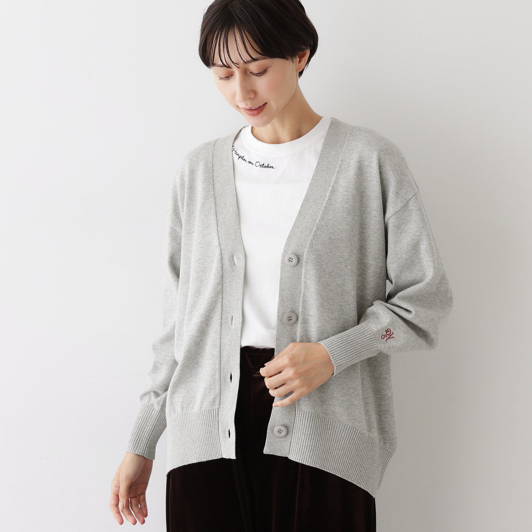 Dessin「【洗える】ジャカード編みVネックカーディガン」|カーディガン|グレー(012)