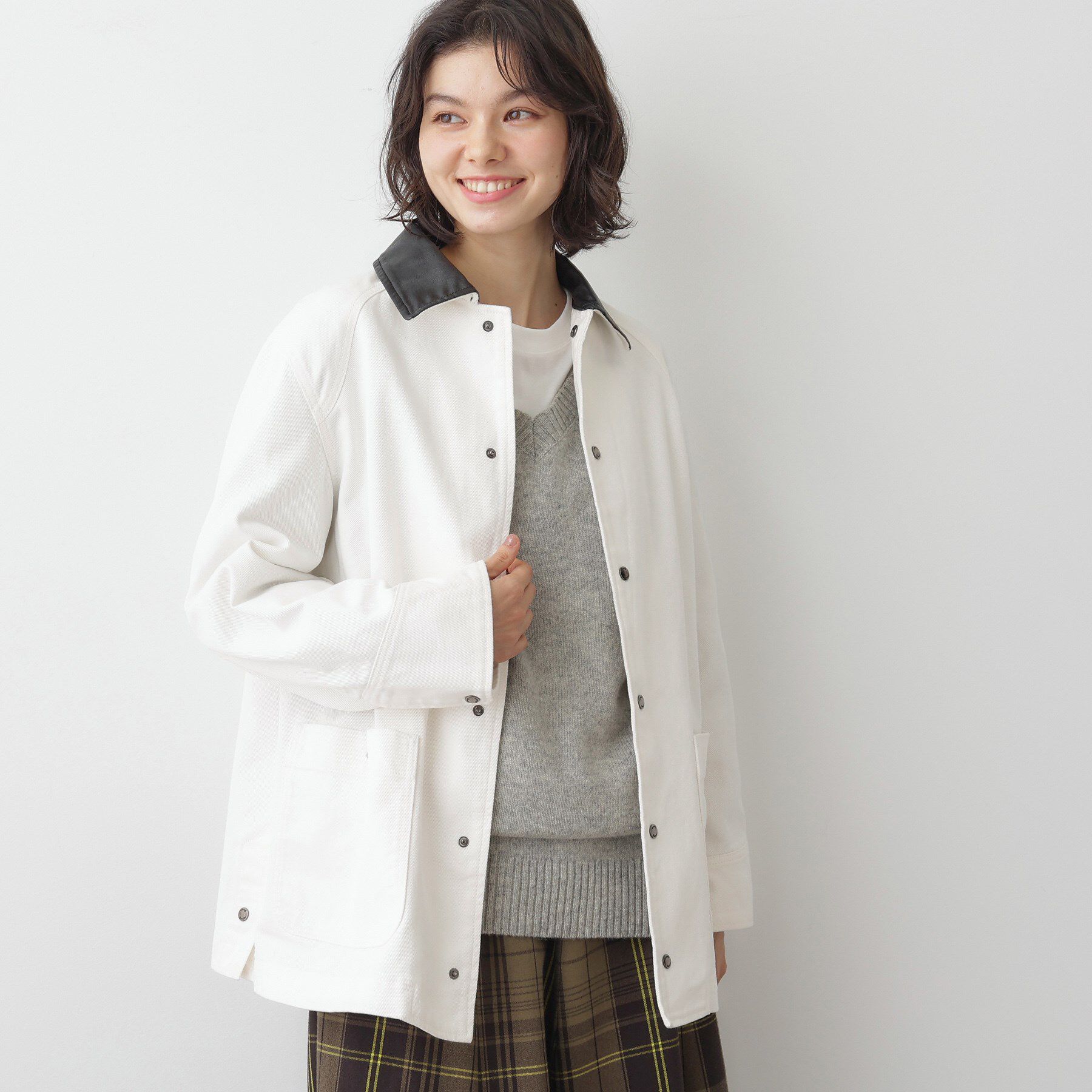 Dessin「【ユニセックス/洗える】バイカラージャケット」|デニムジャケット|ホワイト(502)