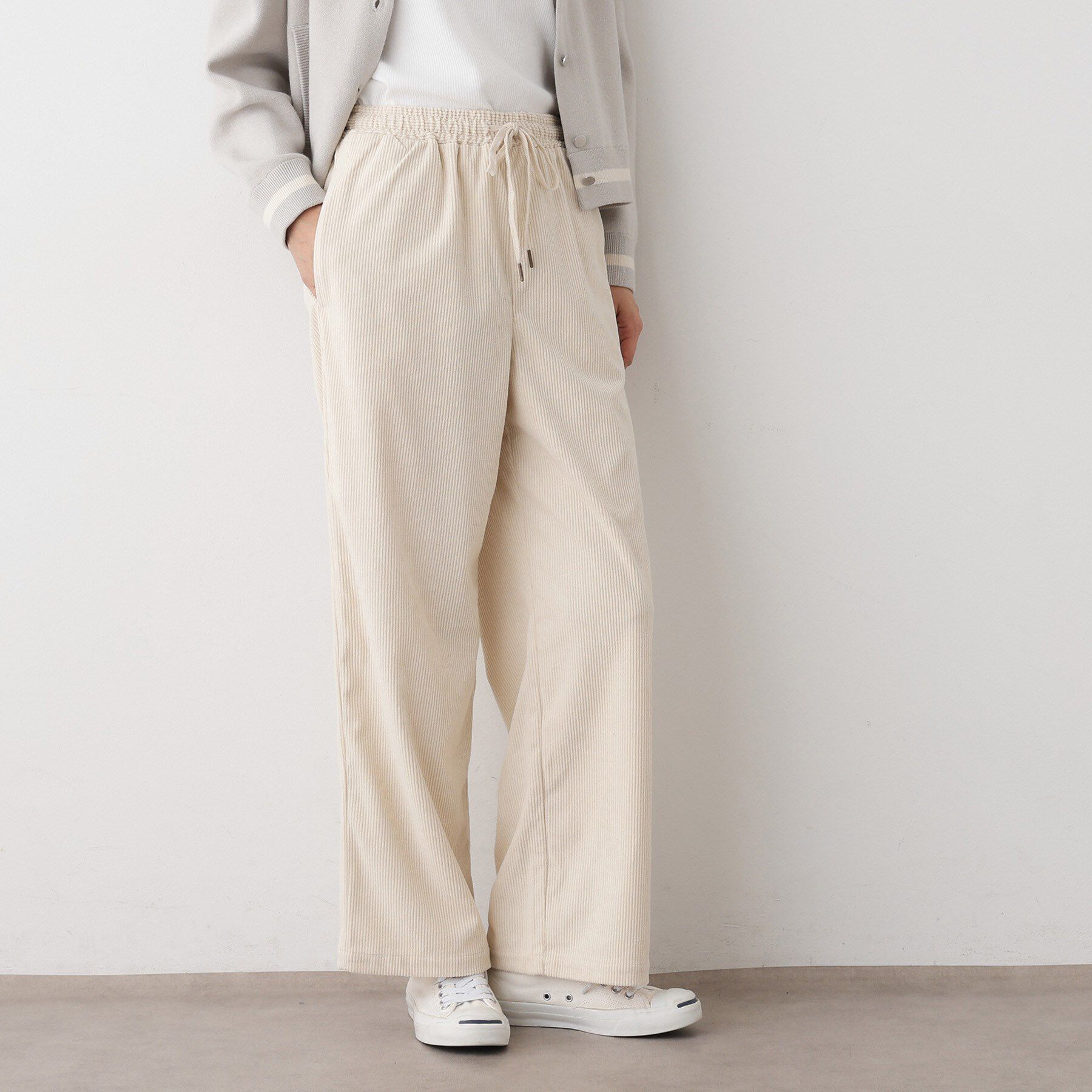 Dessin「【ウエストゴム・洗える】ソフトコーデュロイイージーパンツ」|その他|アイボリー(004)