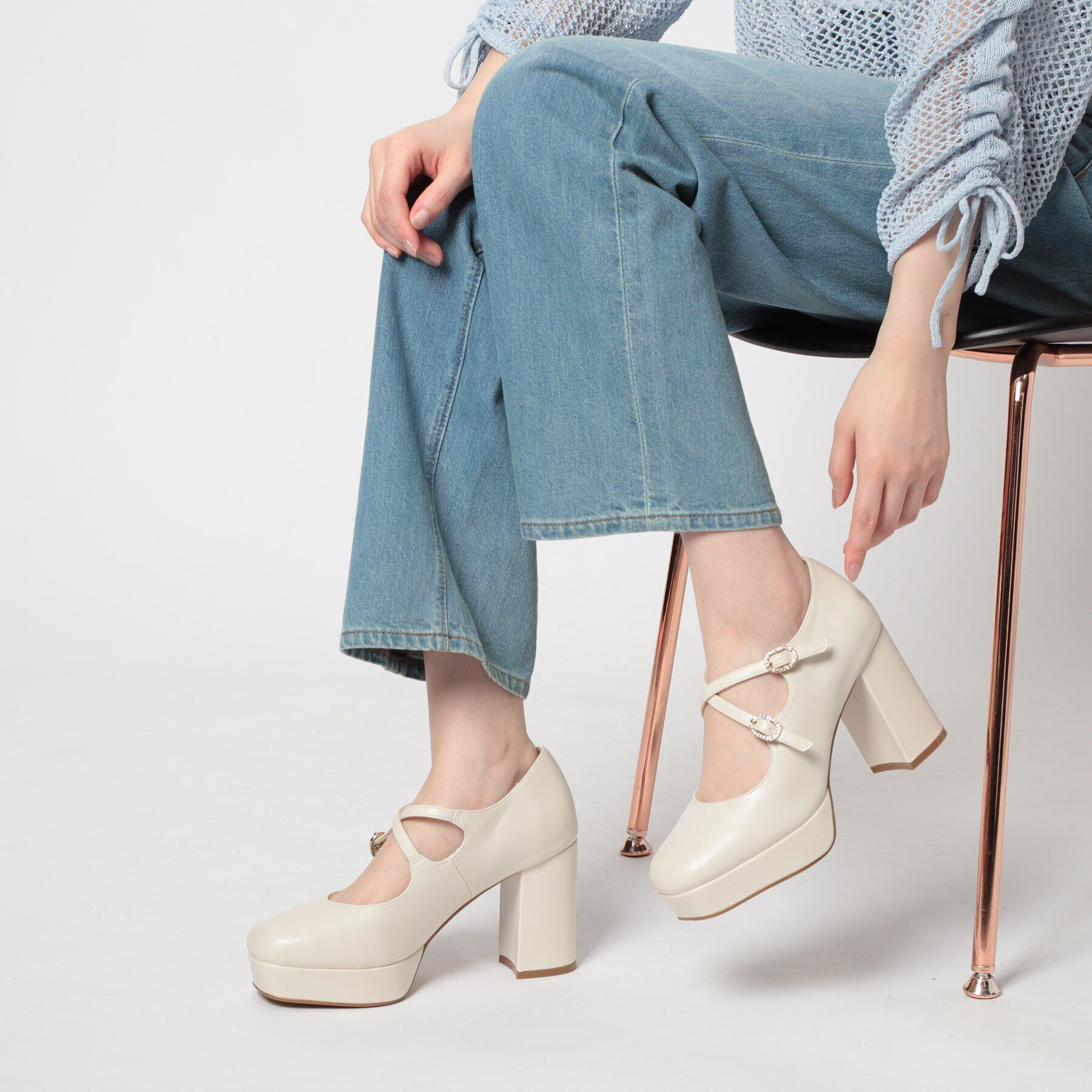 ESPERANZA「クロスダブルバックル厚底パンプス 結婚式二次会 パーティー 25SS」|パンプス|