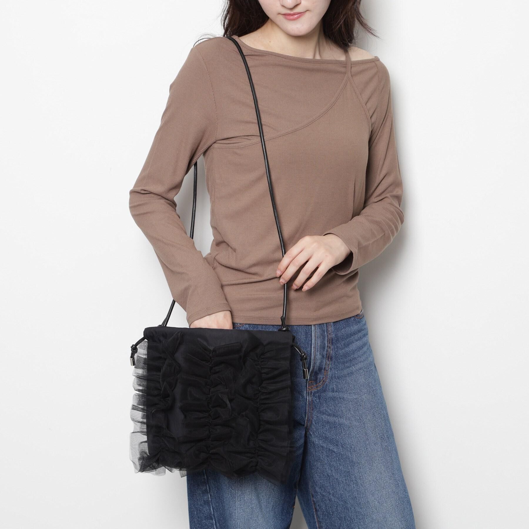 ESPERANZA「チュールフリル巾着ショルダーバッグ」|ショルダー・メッセンジャー|ブラック(019)