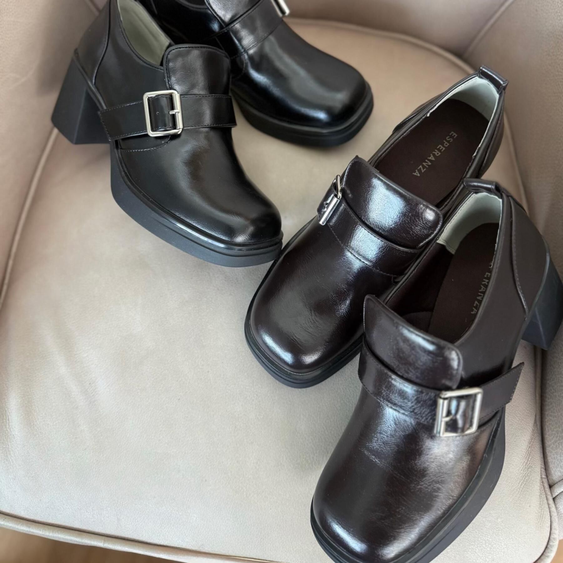 ESPERANZA「スクエアトゥベルトアンクルローファー」|パンプス|