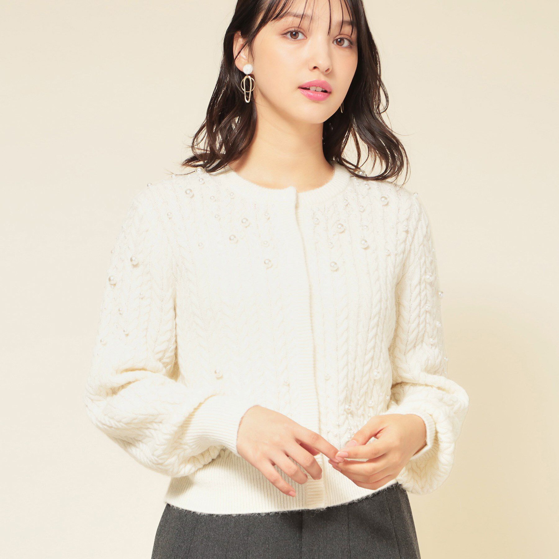 SunaUna「【COLLECTION LINE】パール調カーデ」|カーディガン|