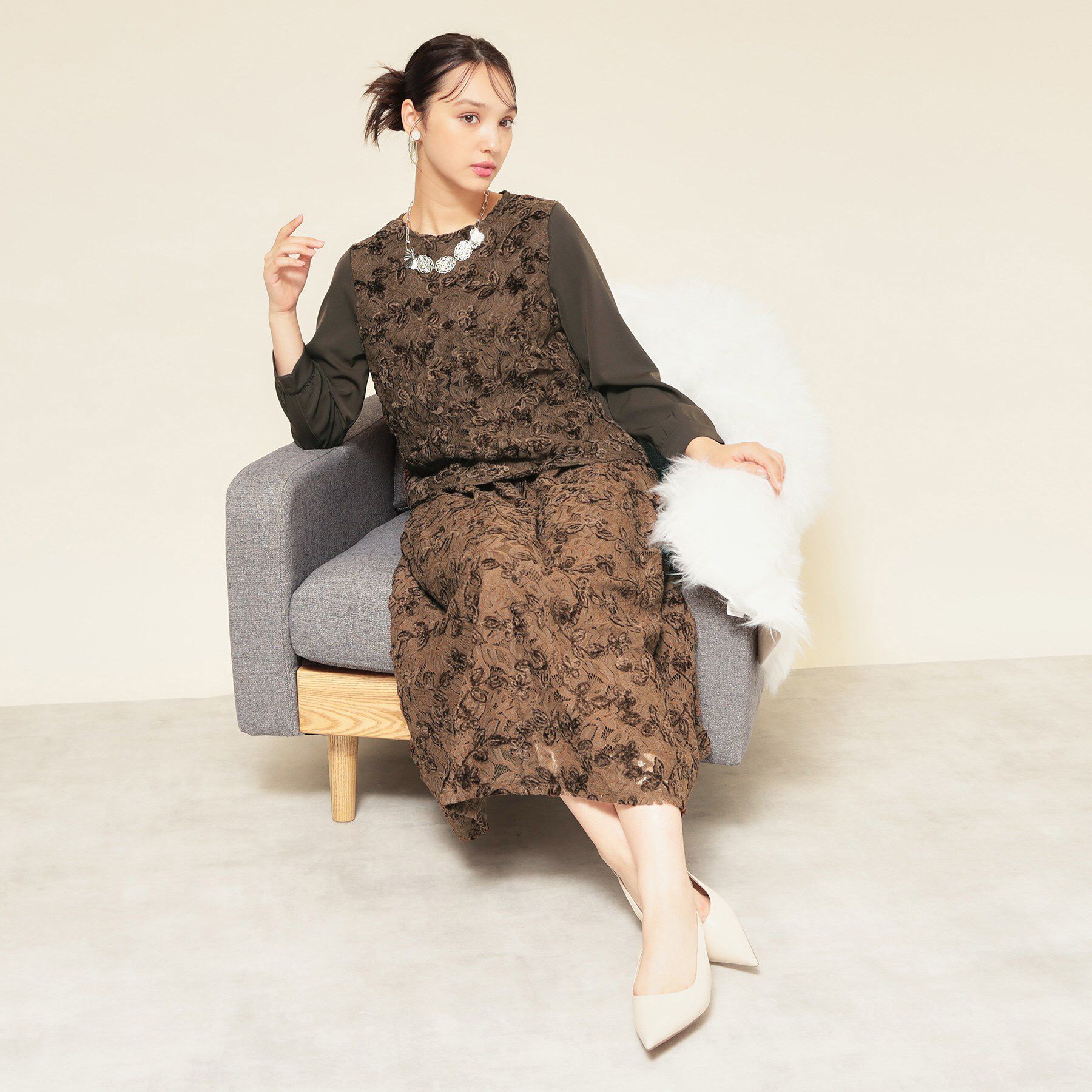 SunaUna「【モールレース／セットアップ可】ふんわりタックスカート」|スカート|