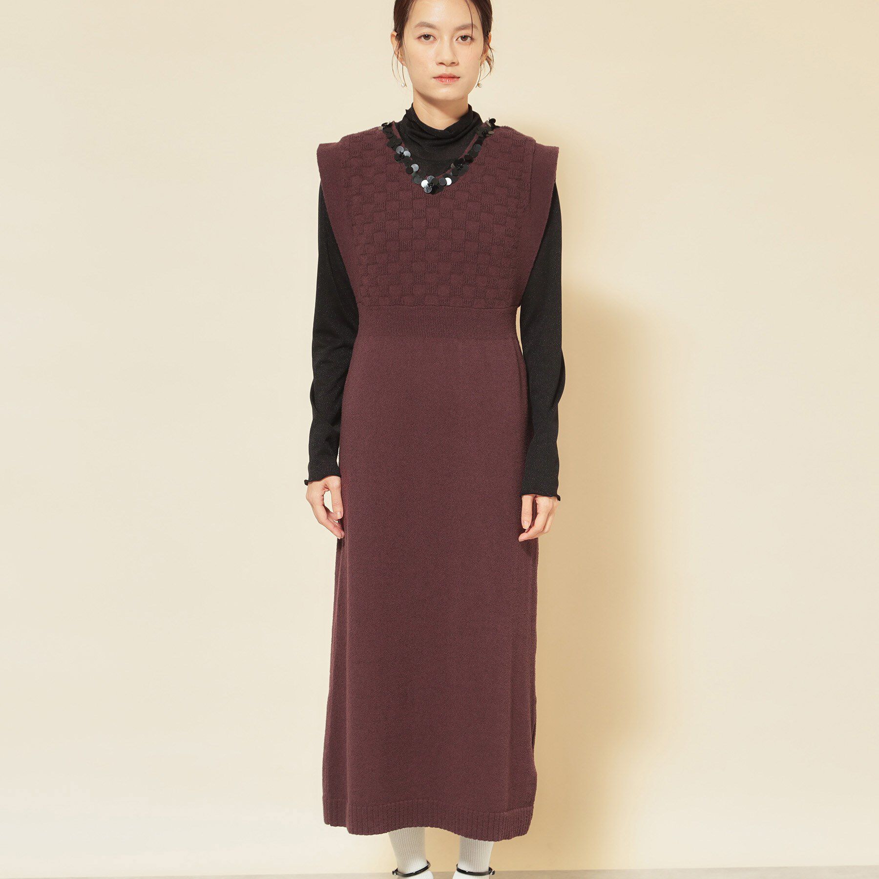 SunaUna「【COLLECTION LINE】スパンコールニットジャンドレ」|ワンピース|