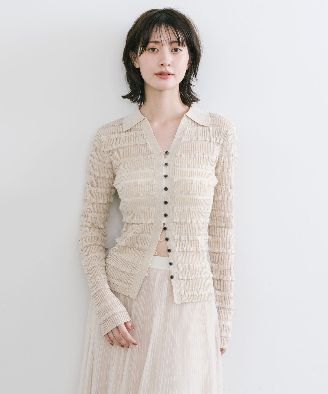 COCO DEAL「フリルボーダーニットシャツ」|シャツ・ブラウス|