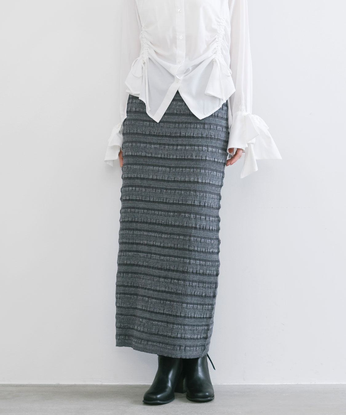 COCO DEAL「フリルボーダーニットタイトスカート」|タイト|