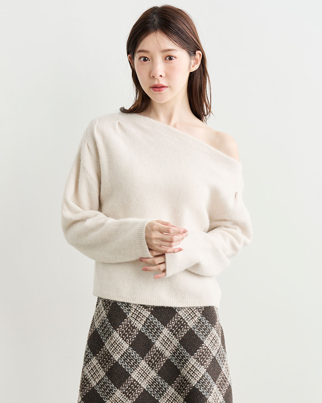 COCO DEAL「ラクーン混アシメニット」|ニット・セーター|ライトベージュ