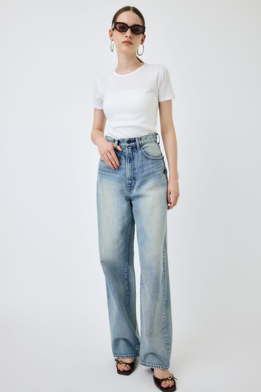 MOUSSY「HW DAMAGE LOOSE STRAIGHT」|デニム|