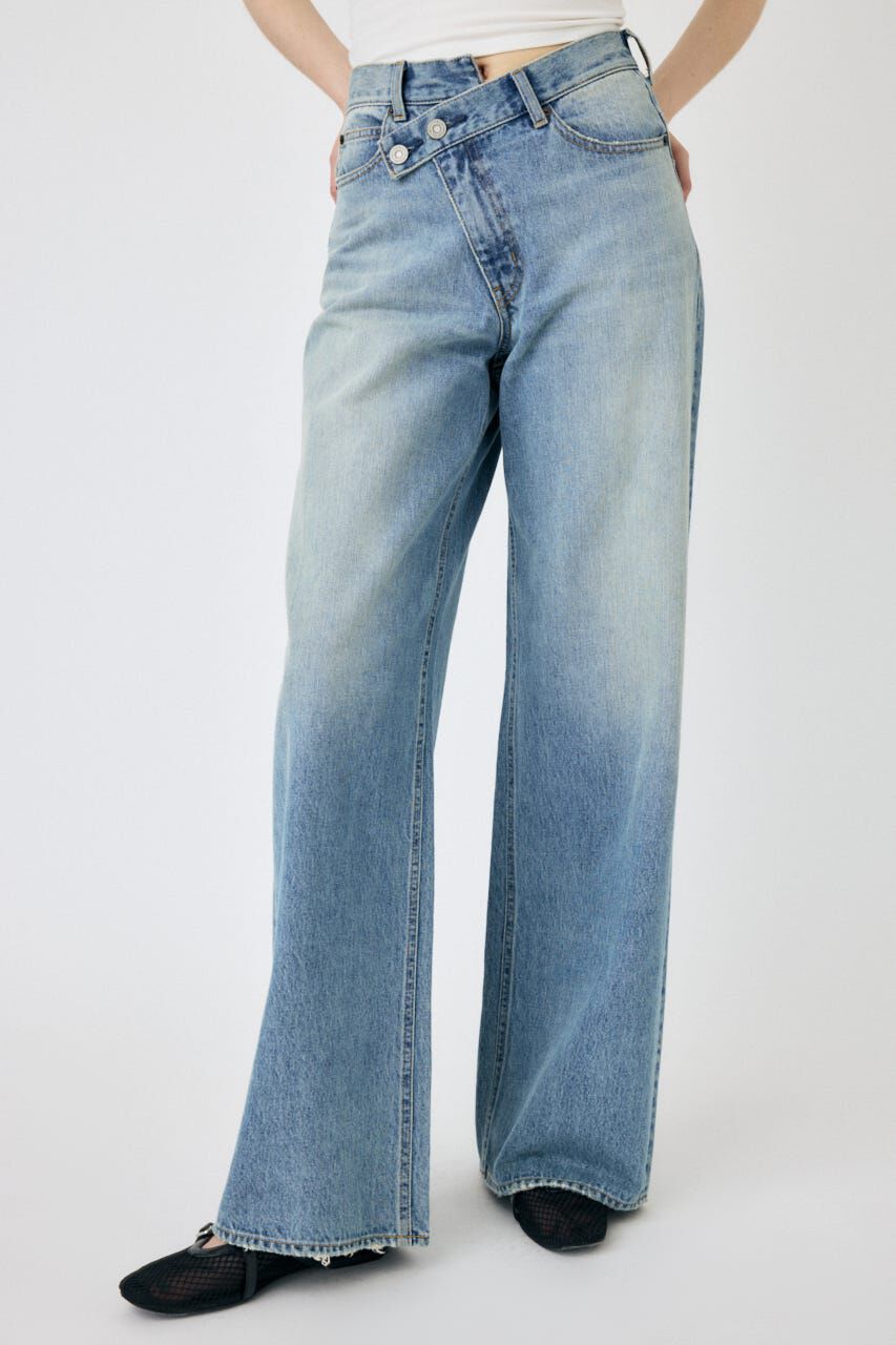 MOUSSY「CROSS WAIST WIDE STRAIGHT」|デニム|L/BLU1