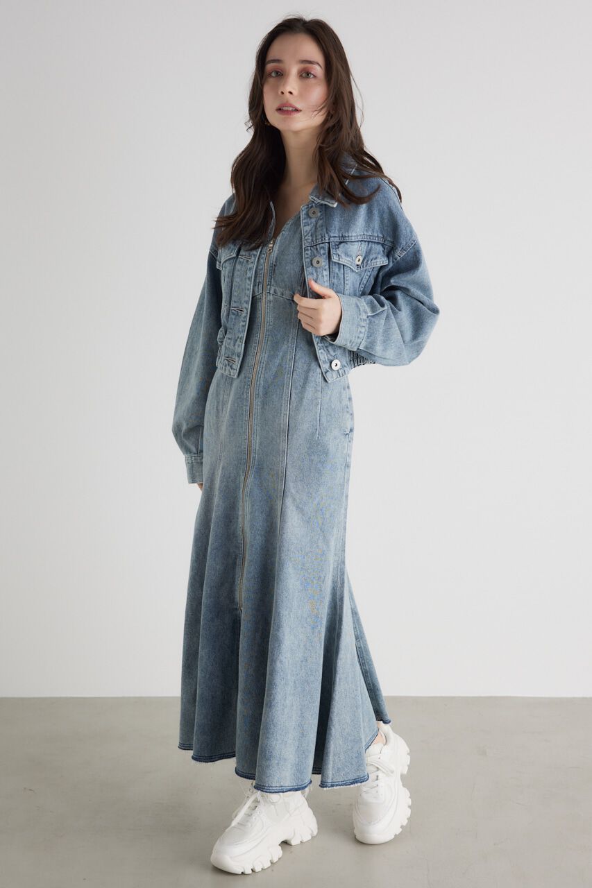 rienda「ゴムギャザーショート DENIM JK」|デニムジャケット|