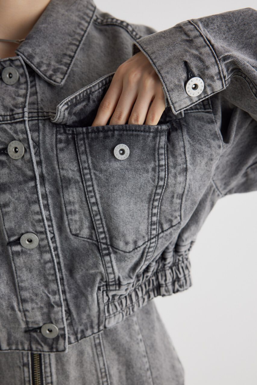 rienda「ゴムギャザーショート DENIM JK」|デニムジャケット|